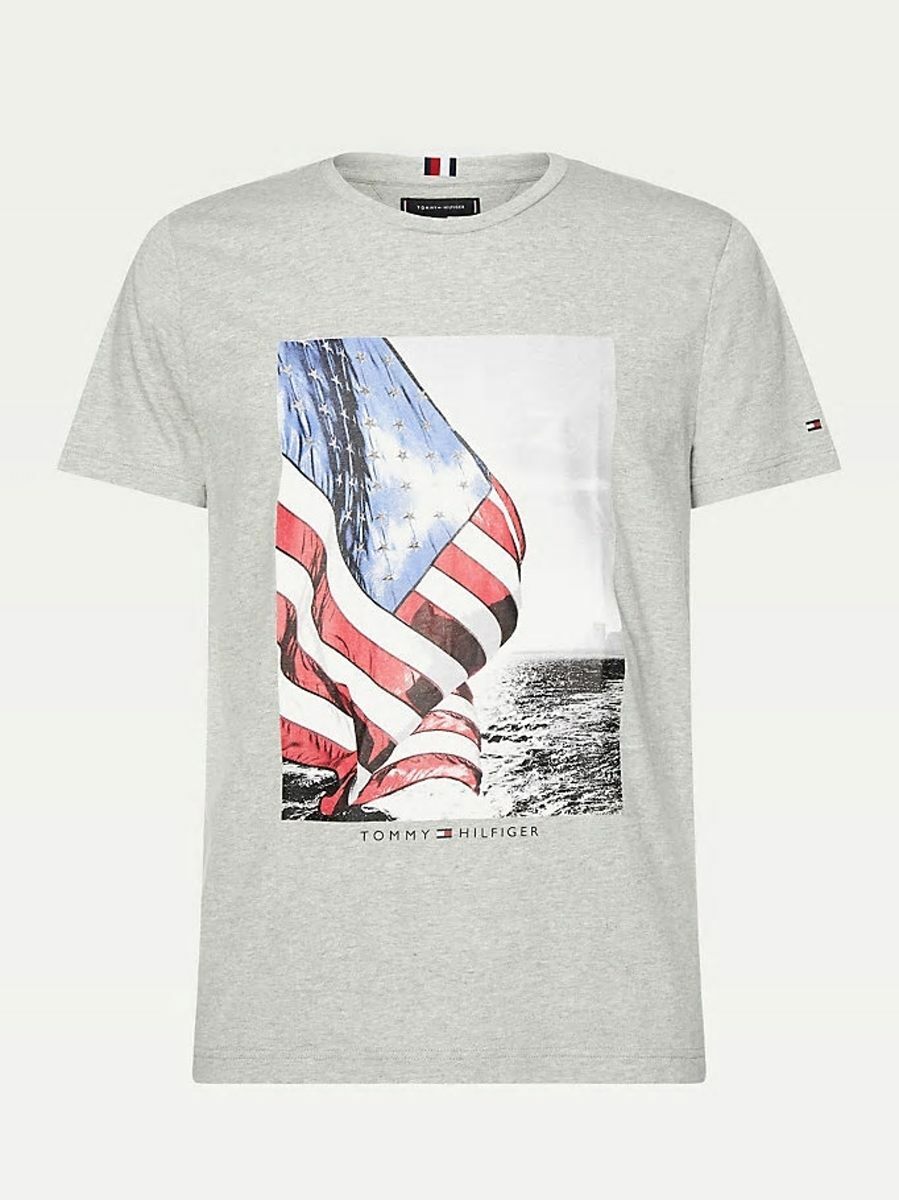 Tommy Hilfiger pánské šedé tričko Flag - L (P92)