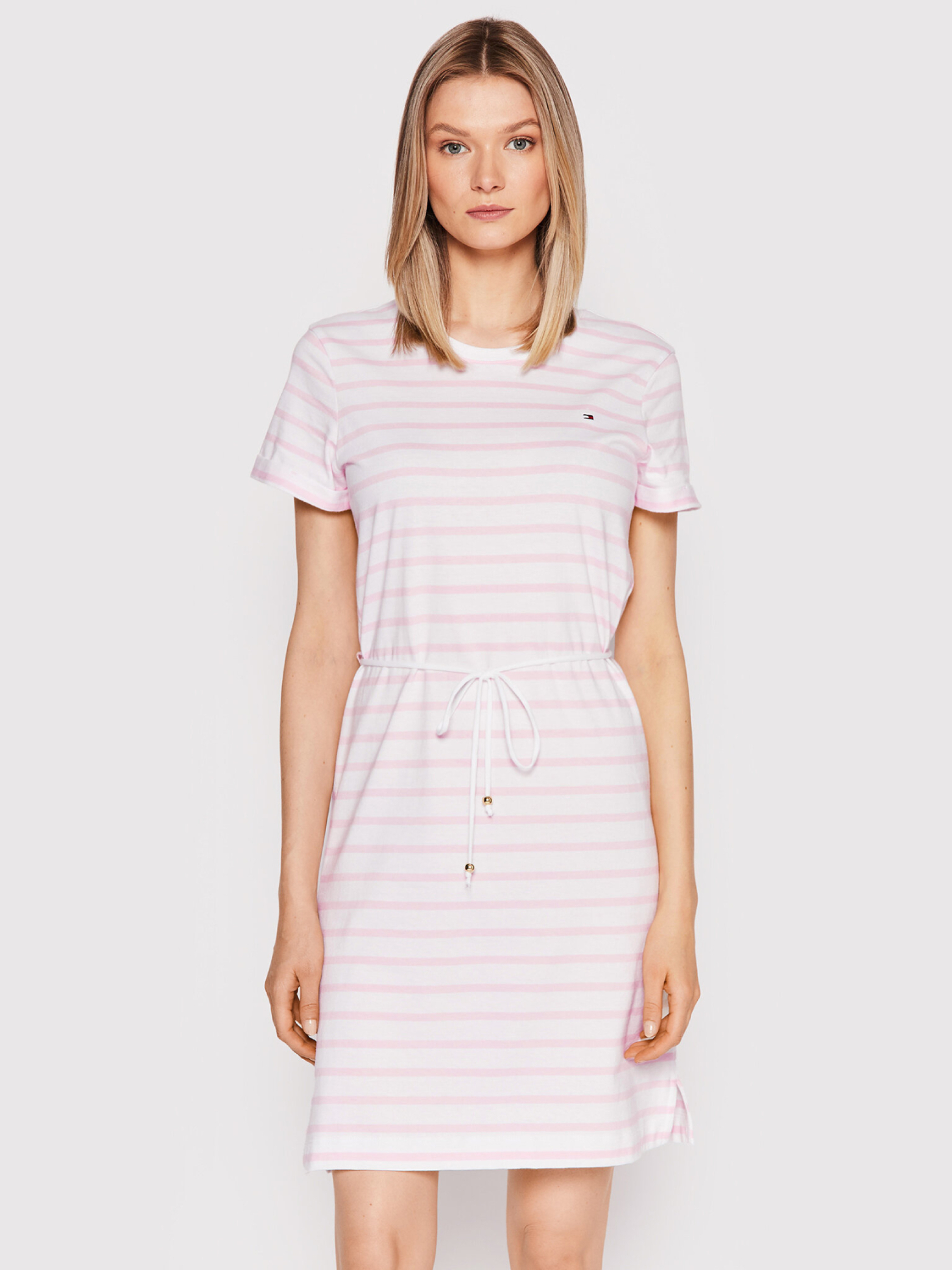 Tommy Hilfiger dámské růžovobílé šaty - L (0FB)
