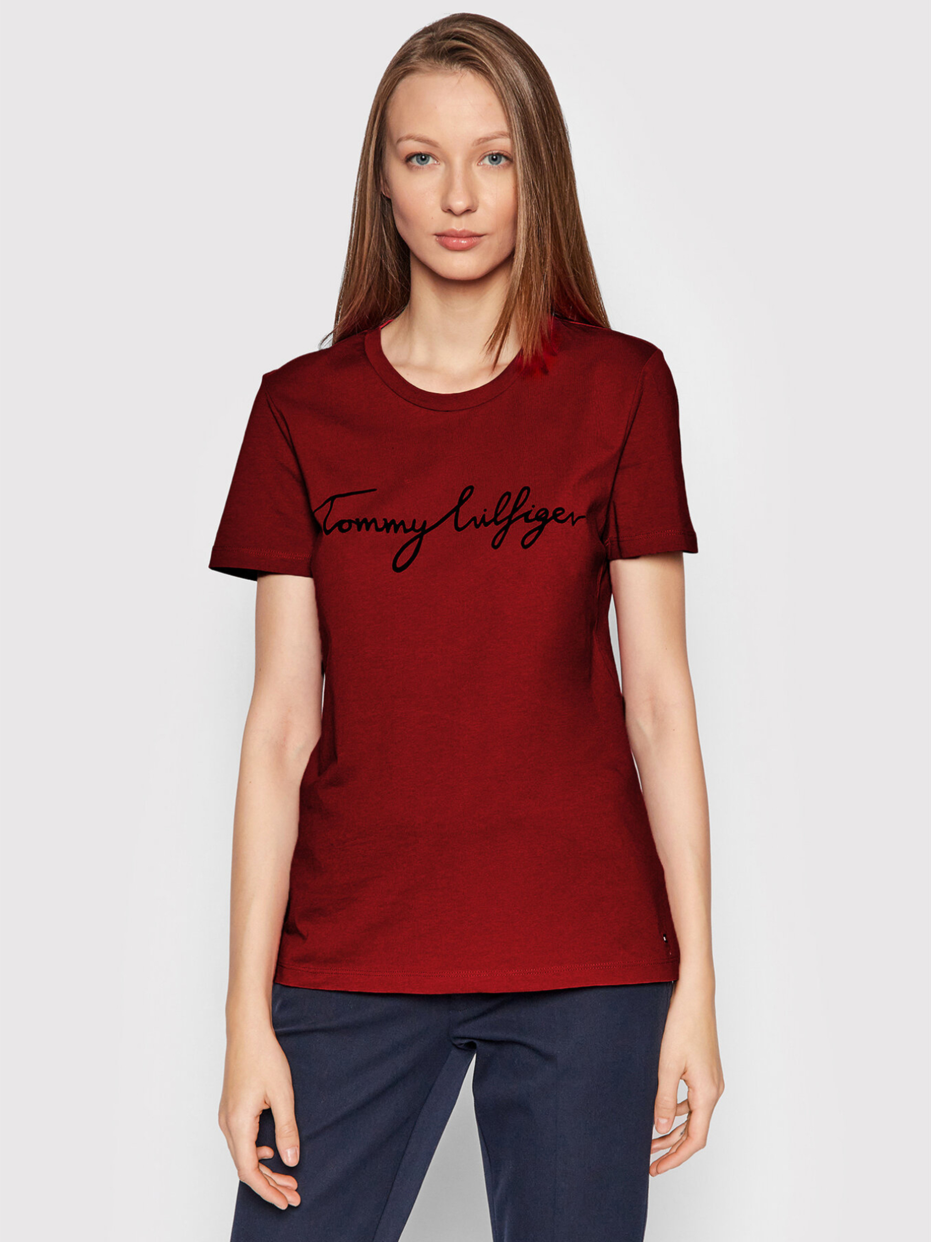 Tommy Hilfiger dámské tmavě červené tričko - XS (XIT)