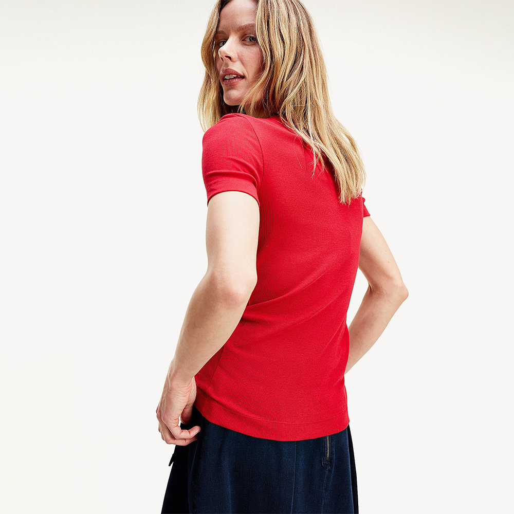 Tommy Hilfiger dámské červené tričko - XS (XLG)