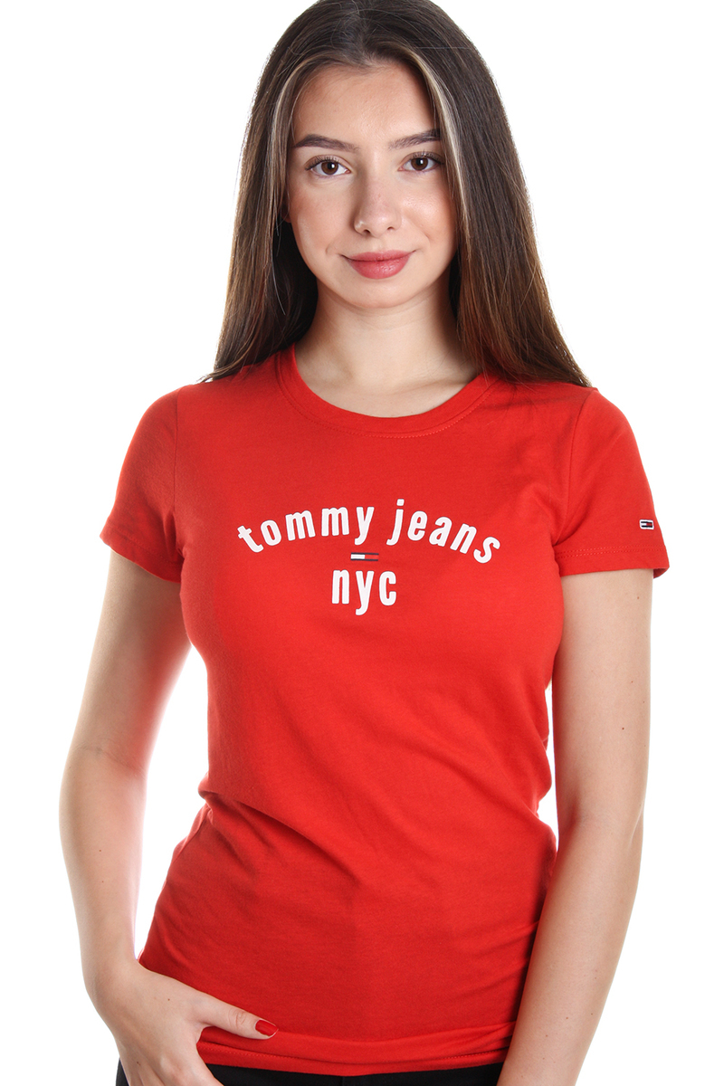 Tommy Jeans dámské červené tričko Essential - S (XA8)