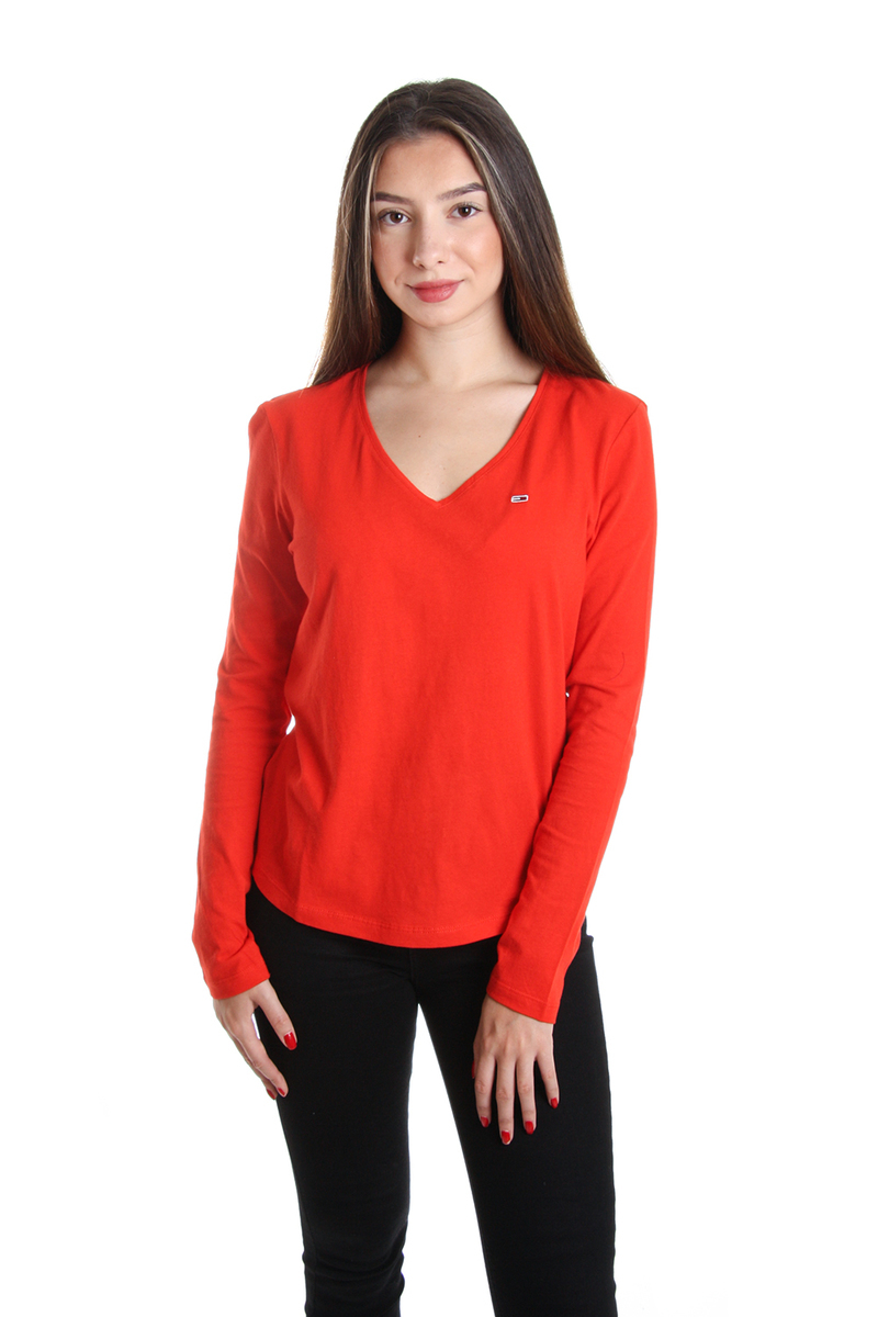 Tommy Hilfiger dámské červené tričko s dlouhým rukávem - XS (XA8)