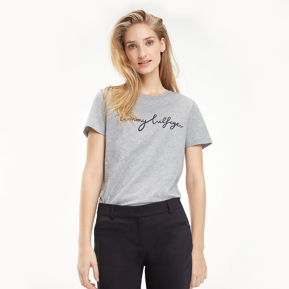 Tommy Hilfiger dámské šedé tričko Graphic - XS (039)
