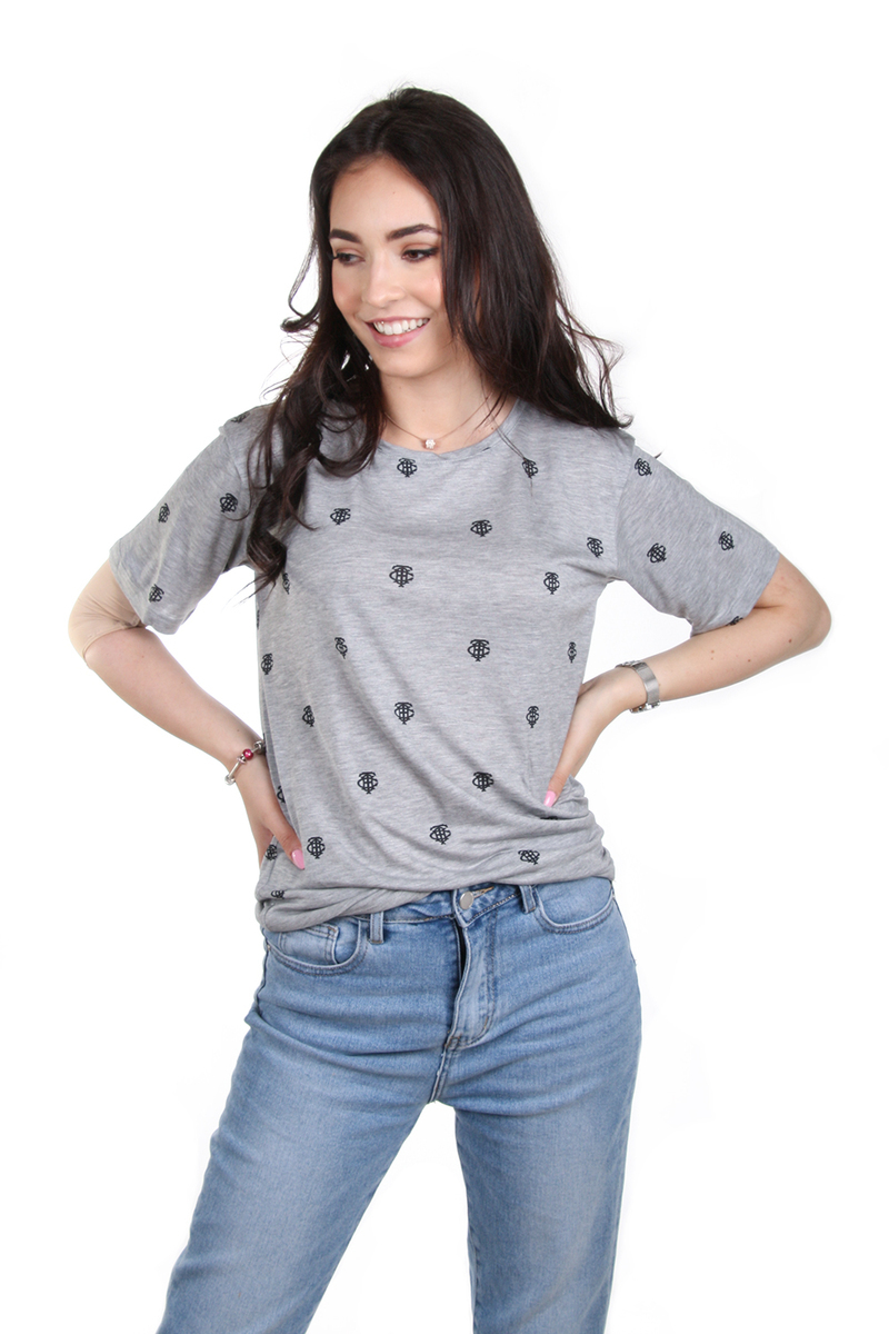 Tommy Hilfiger dámské šedé tričko Olivia se vzorem - XS (PYT)