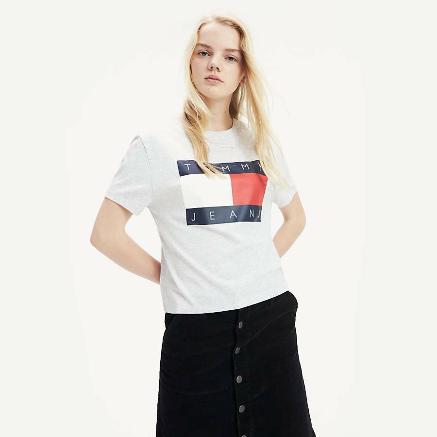 Tommy Hilfiger dámské šedé tričko Tommy - XS (PPP)