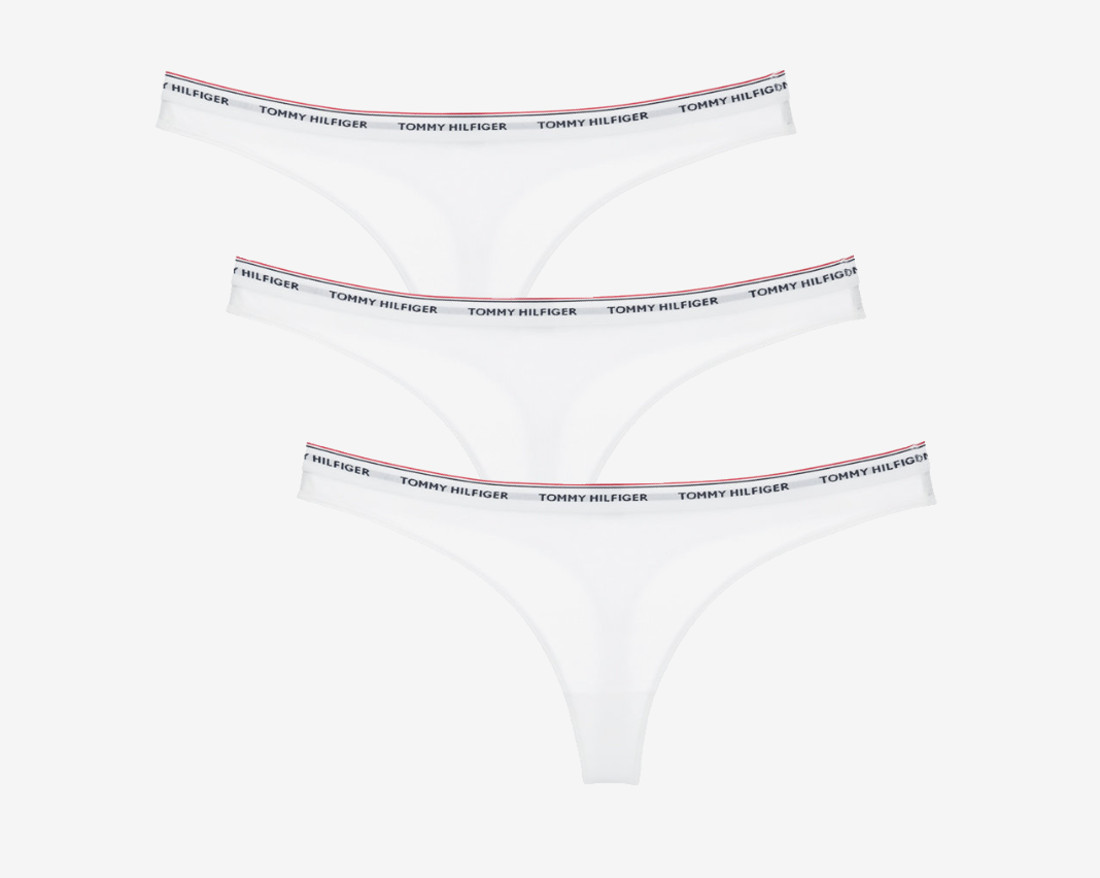 Tommy Hilfiger dámské bílé tanga 3pack Essentials - M (903)