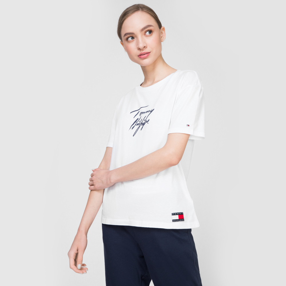 Tommy Hilfiger dámské bílé tričko Logo - XS (YCD)