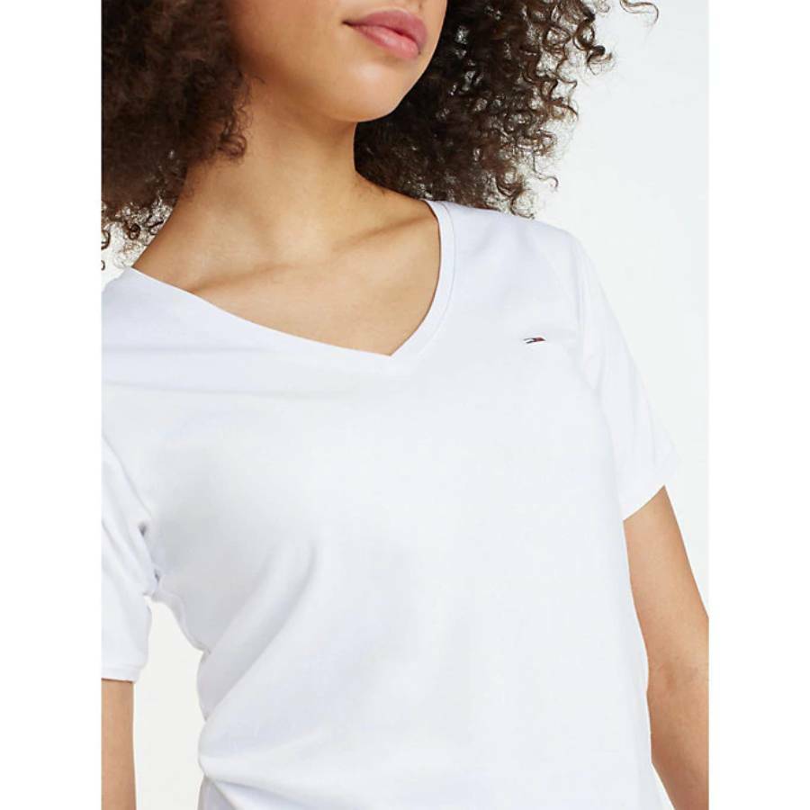 Tommy Hilfiger dámské bílé tričko s výstřihem do V - L (100)