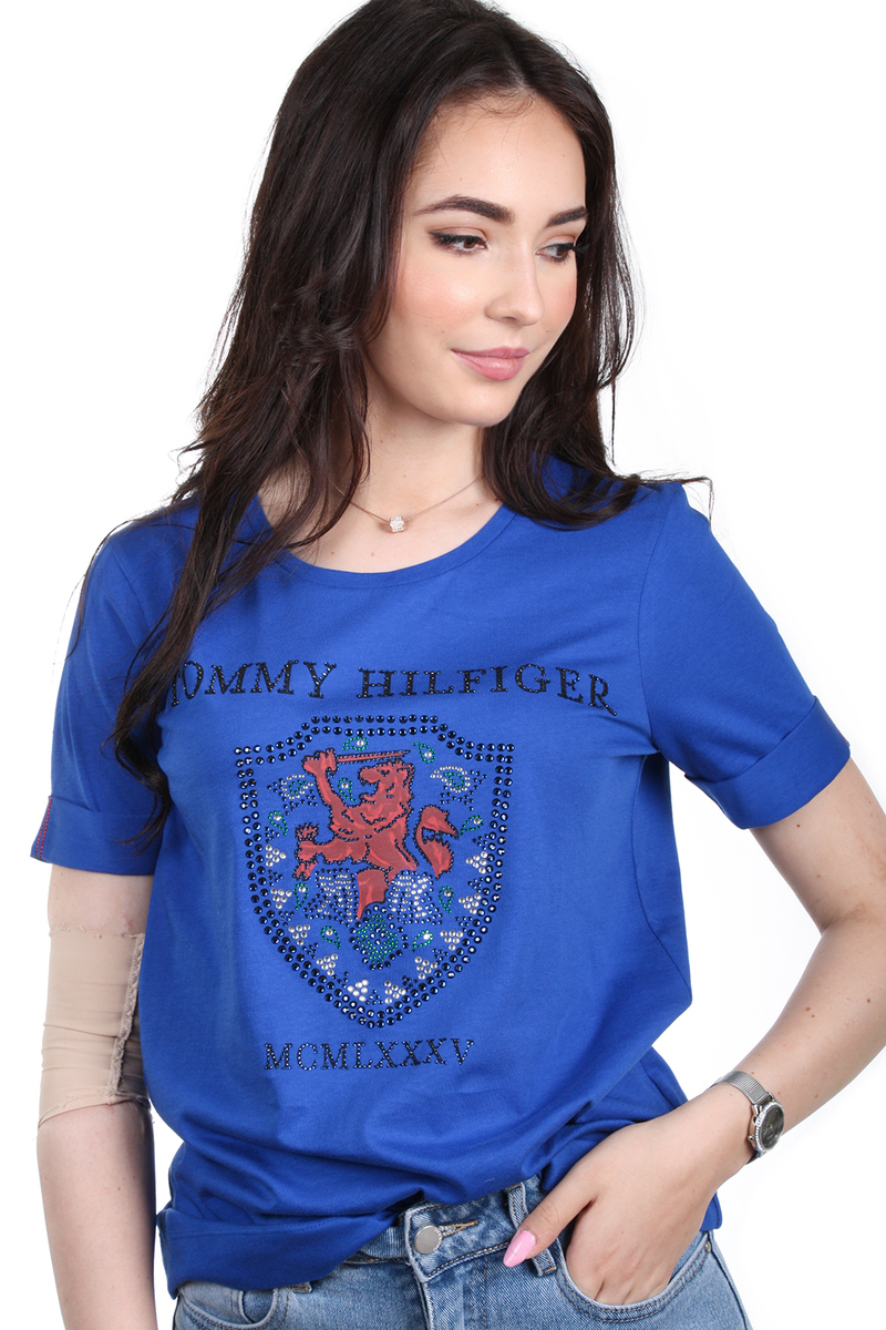 Tommy Hilfiger dámské modré tričko Kristal - L (CKB)