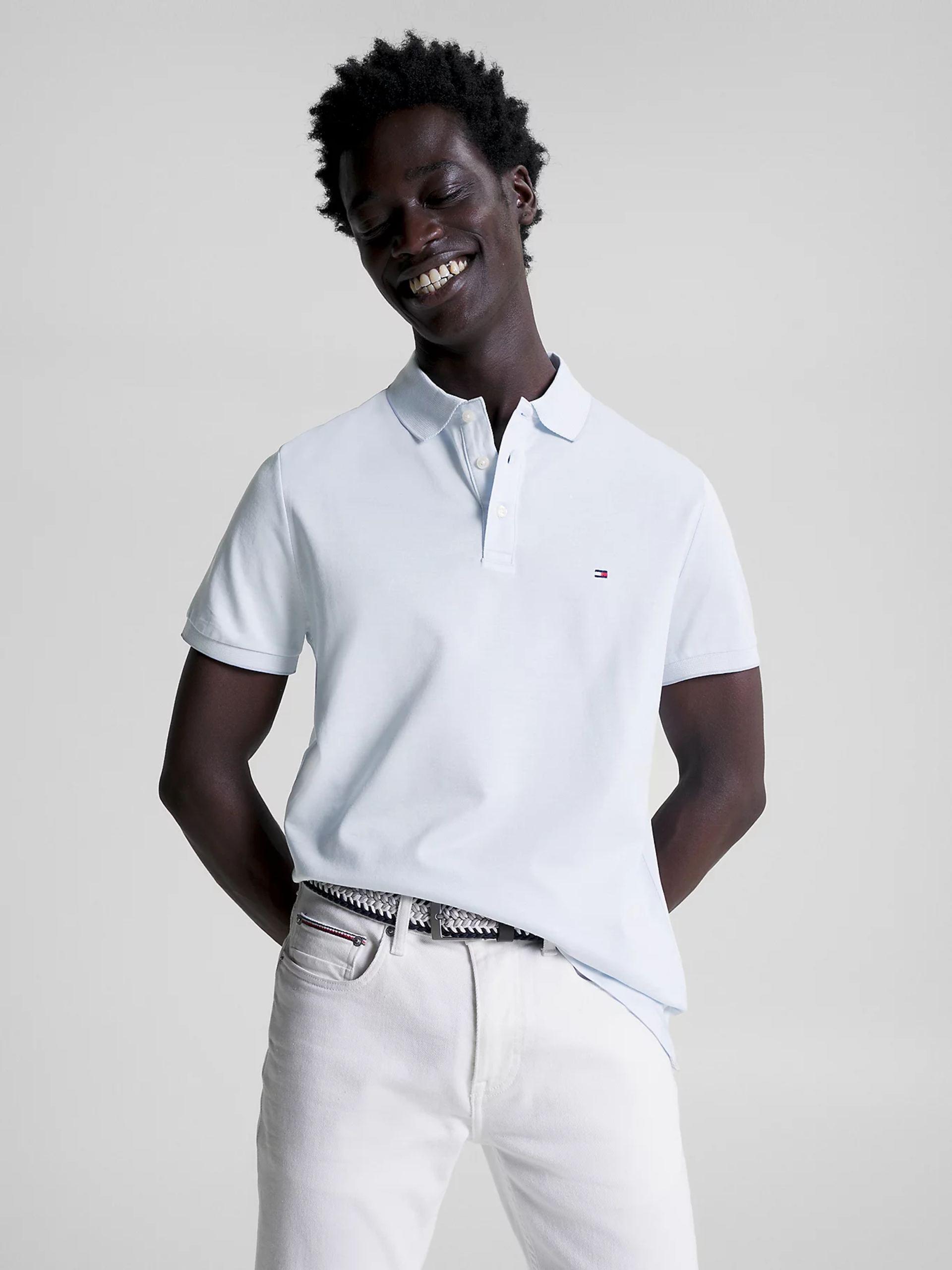 Tommy Hilfiger pánské světle modré polo Oxford