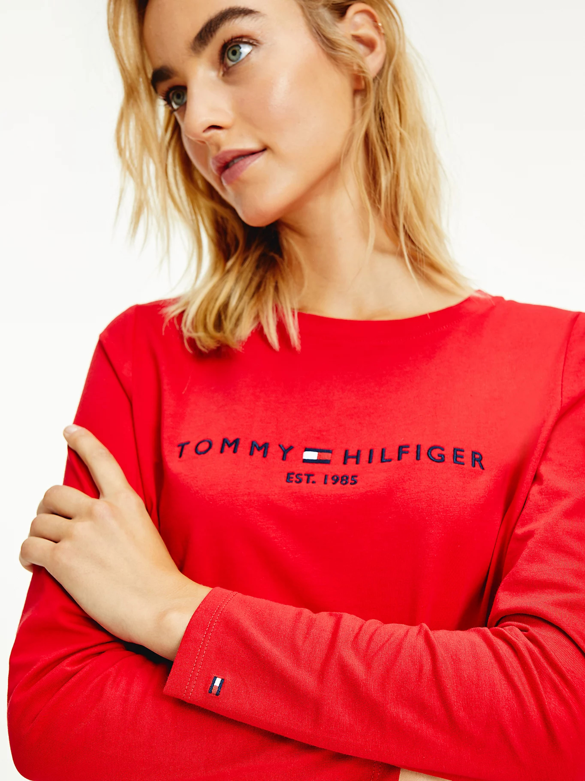 Tommy Hilfiger dámské červené tričko s dlouhým rukávem - XS (XLG)