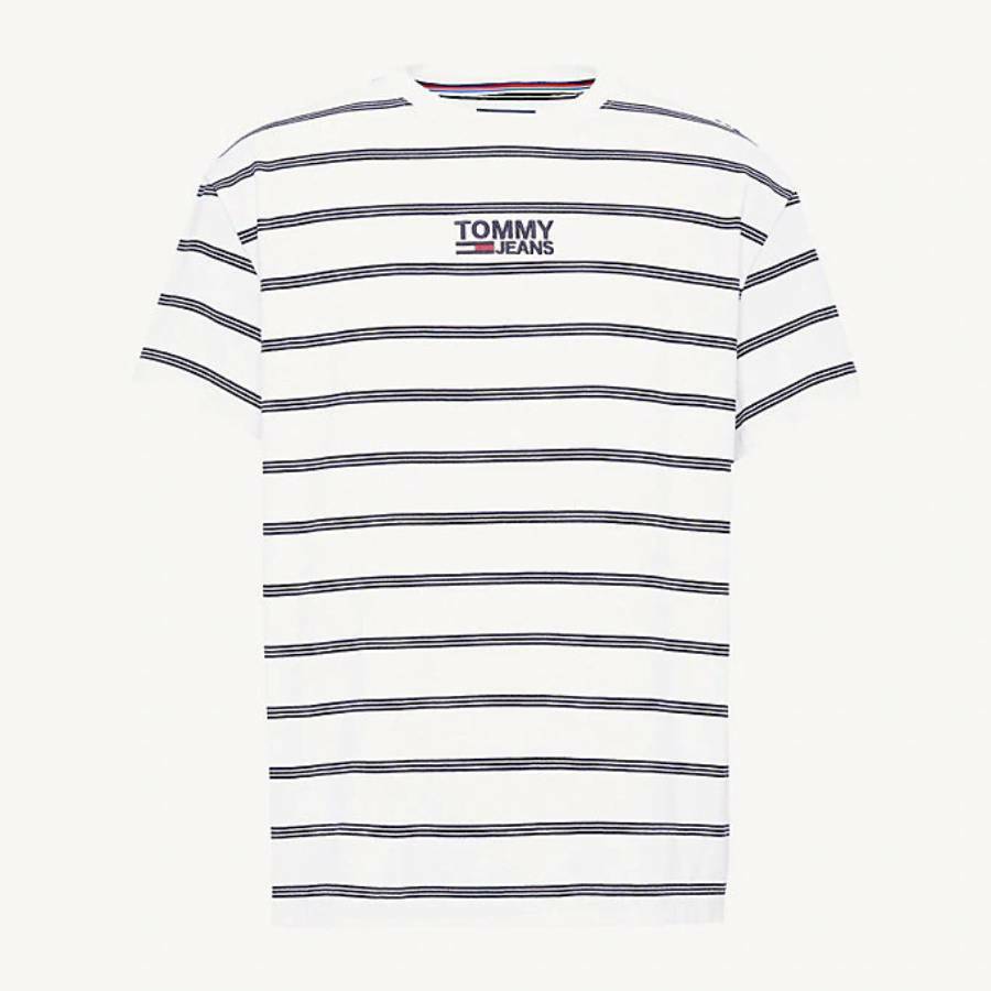 Tommy Hilfiger pánské bílé pruhované tričko - L (100)