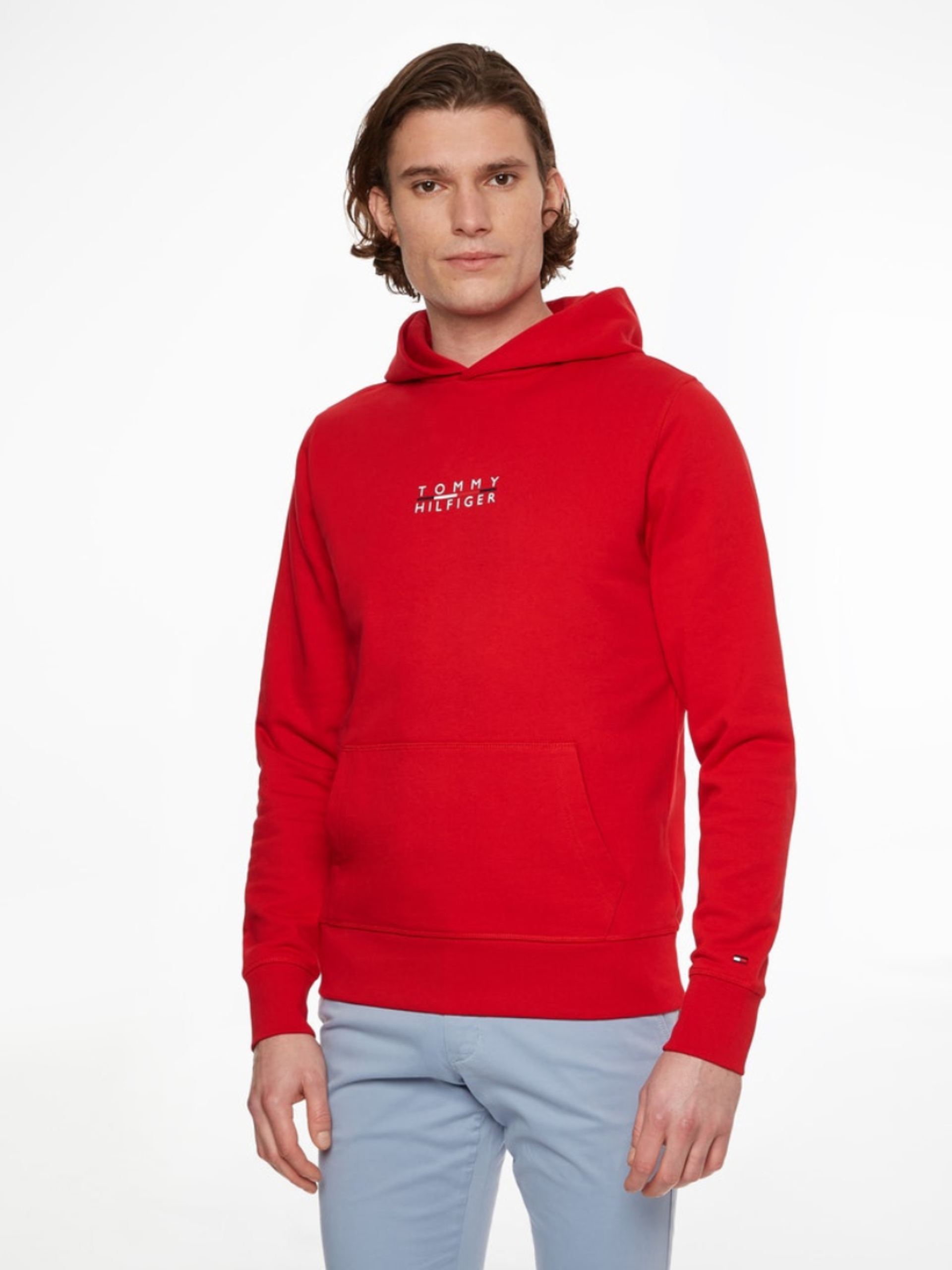 Tommy Hilfiger pánská červená mikina Square logo - XL (XLG)