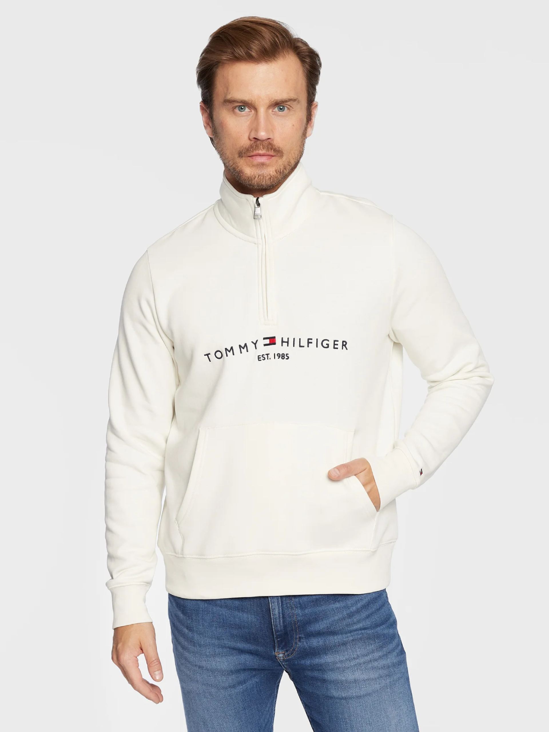 Tommy Hilfiger pánská krémová mikina - M (YBI)