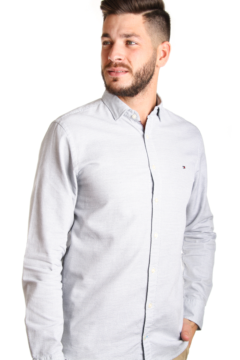 Tommy Hilfiger pánská bílá košile s tmavě modrým vzorem  - L (423)