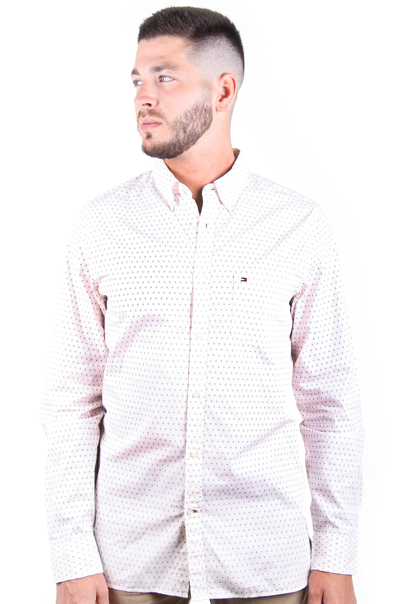 Tommy Hilfiger pánská smetanová košile Argyle Print - L (0K7)