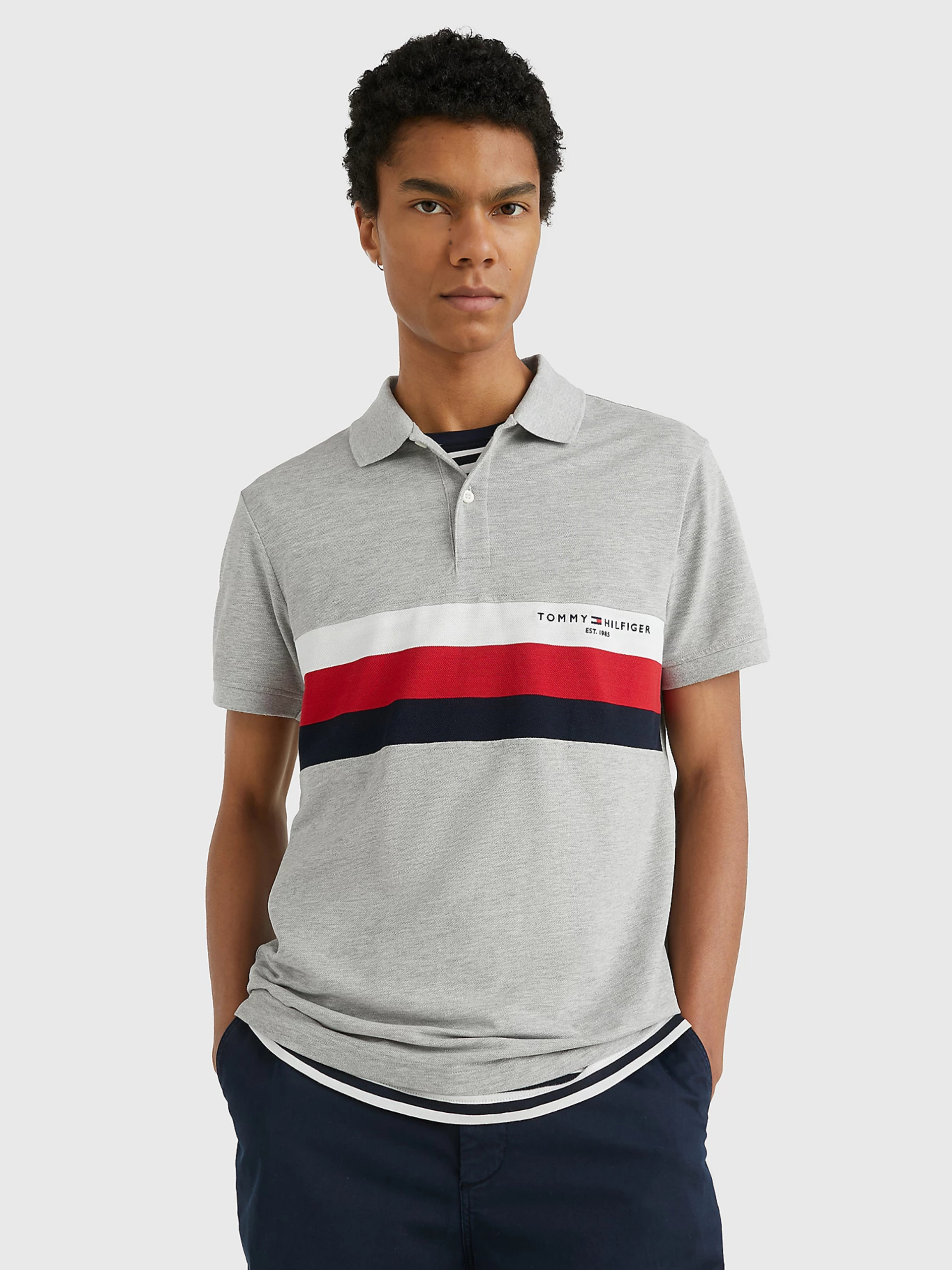 Tommy Hilfiger pánské šedé polo tričko