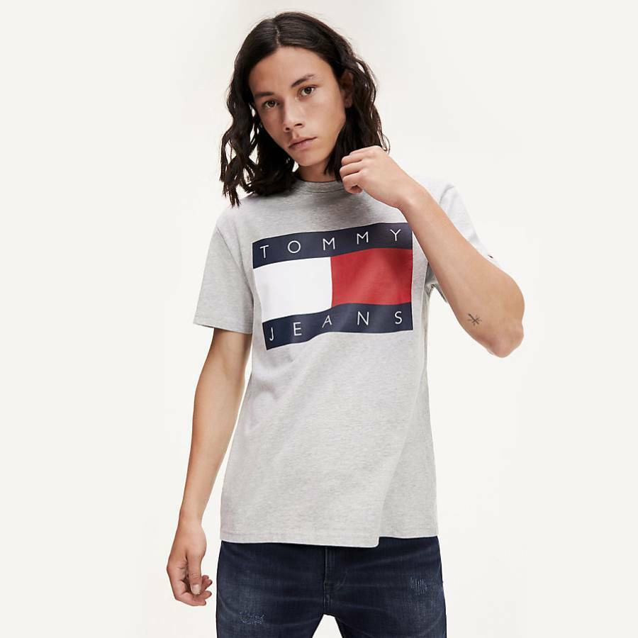 Tommy Hilfiger pánské šedé tričko Flag