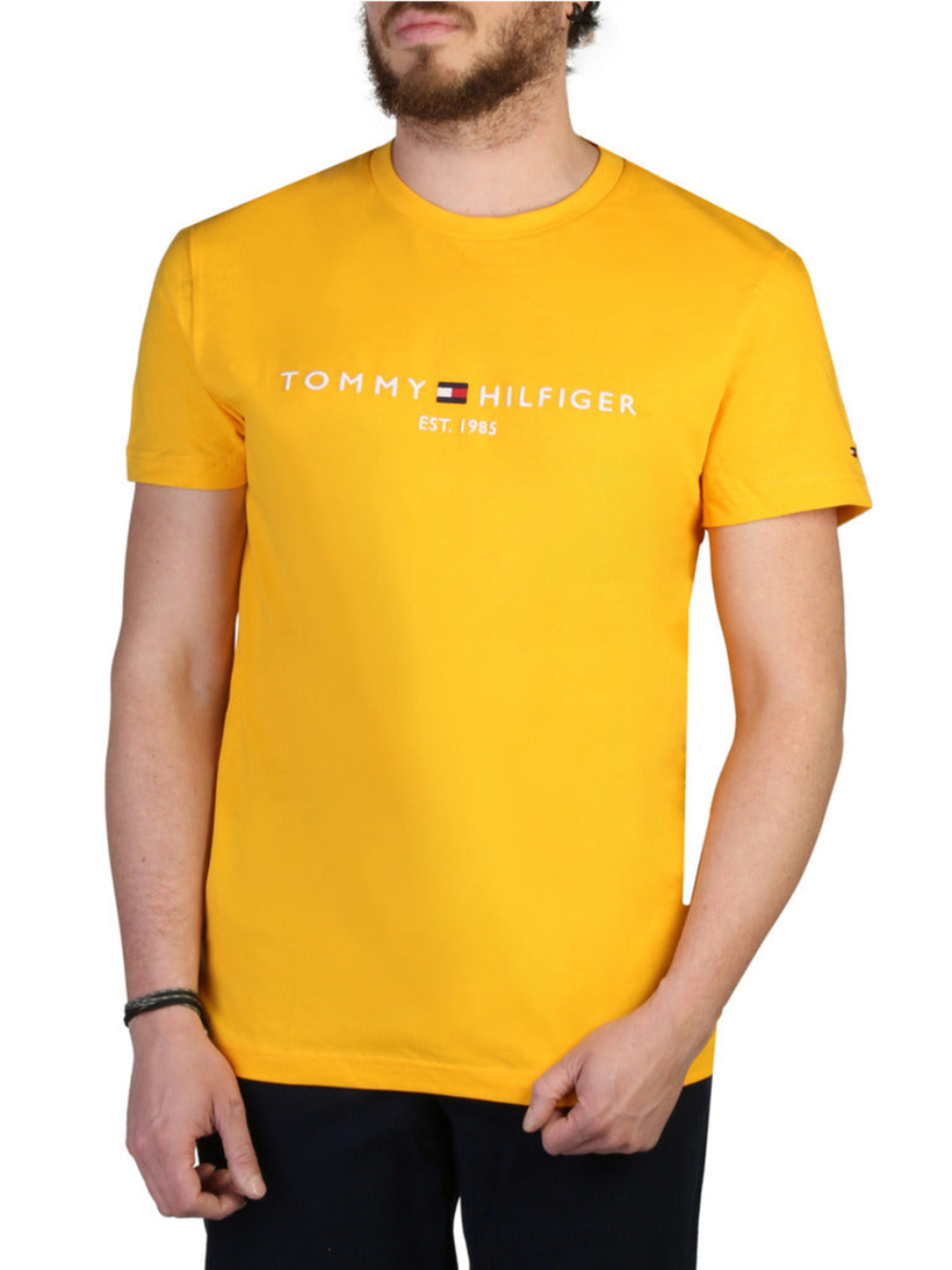 Tommy Hilfiger pánské hořčicové tričko Logo - XL (ZEW)