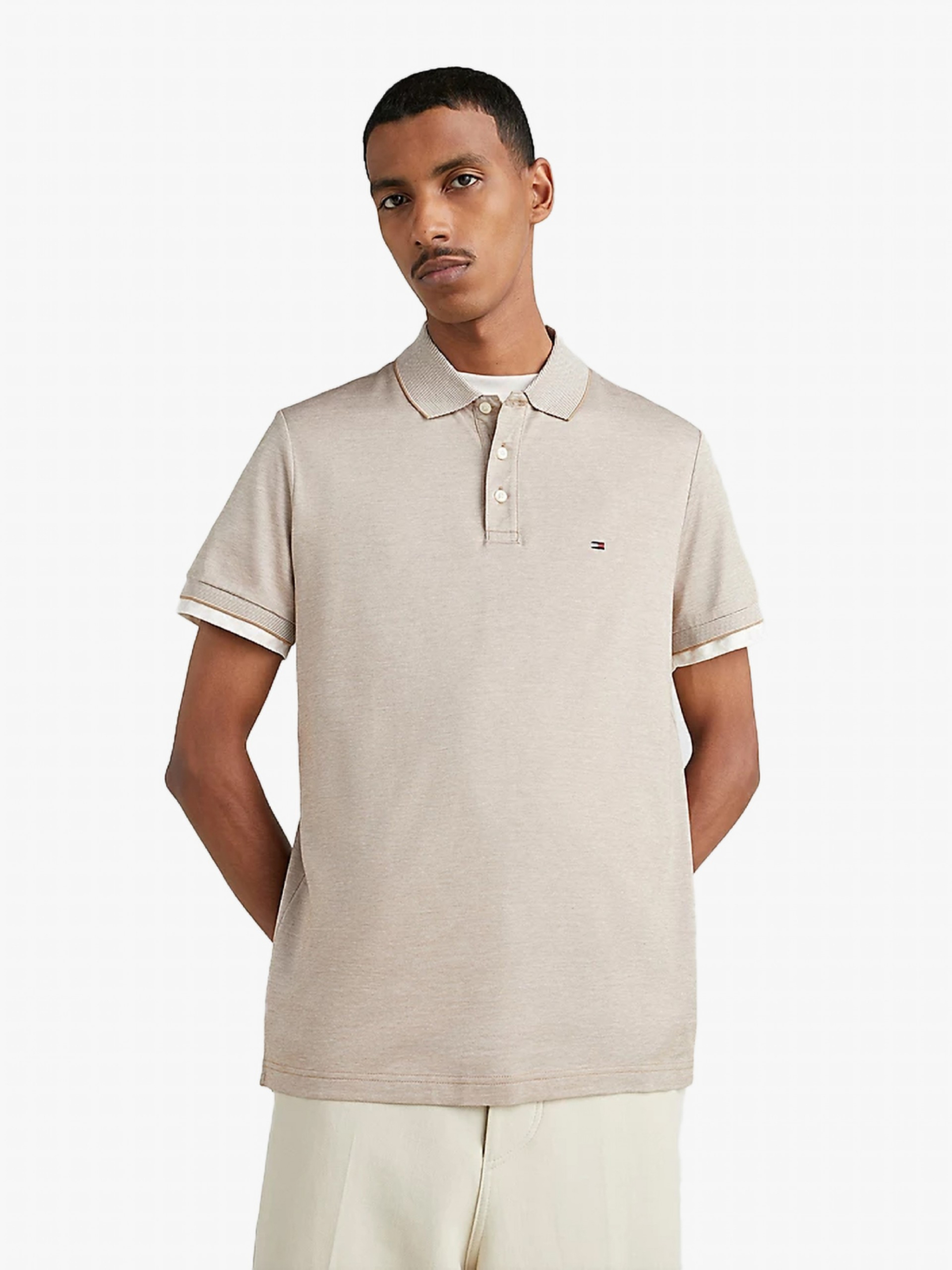 Tommy Hilfiger pánské hnědobílé polo Oxford - XL (GW8)