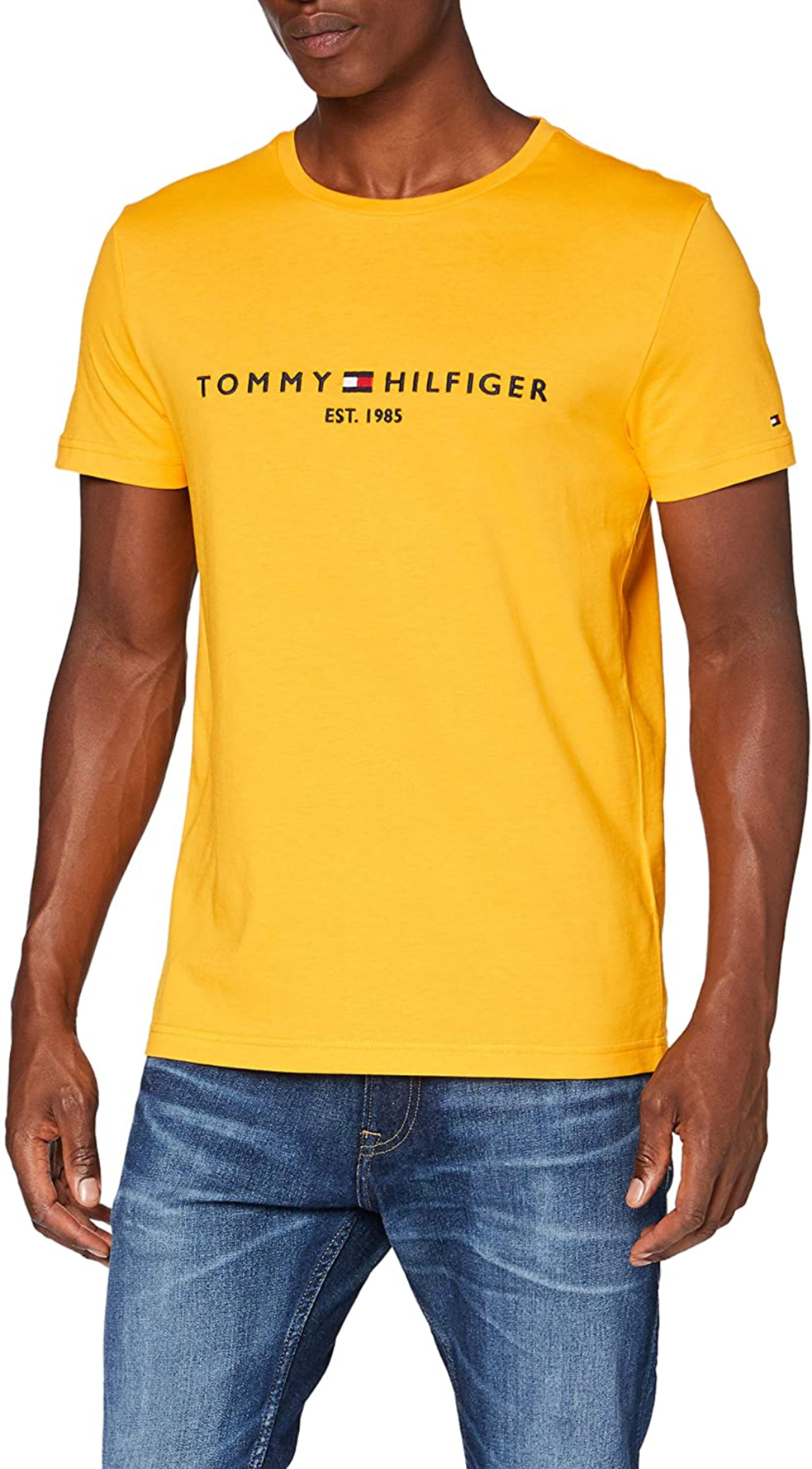 Tommy Hilfiger pánské hořčicové tričko Logo - L (ZEW)