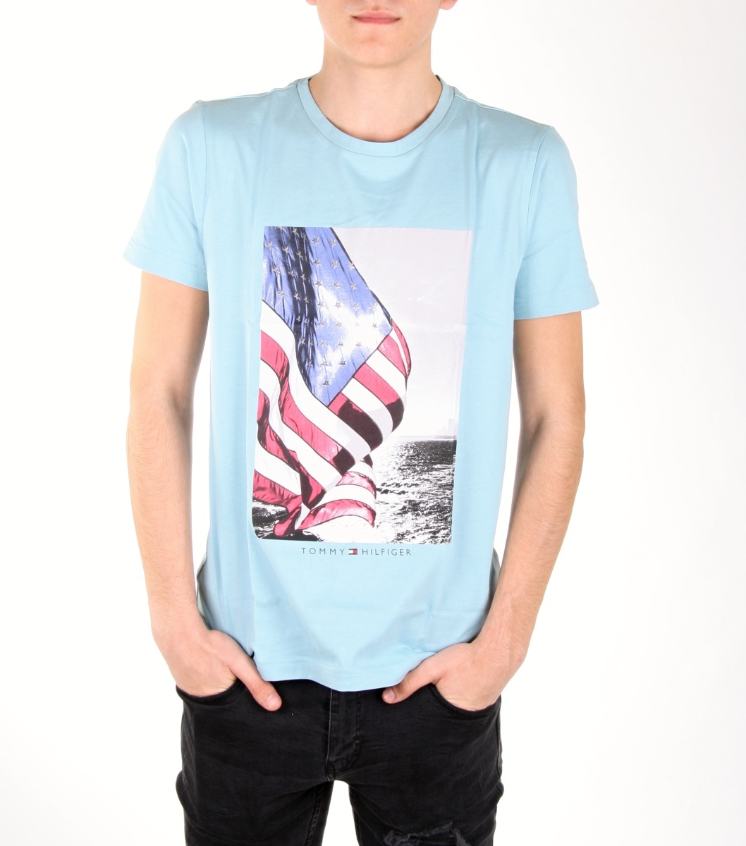 Tommy Hilfiger pánské modré tričko Flag - L (C09)