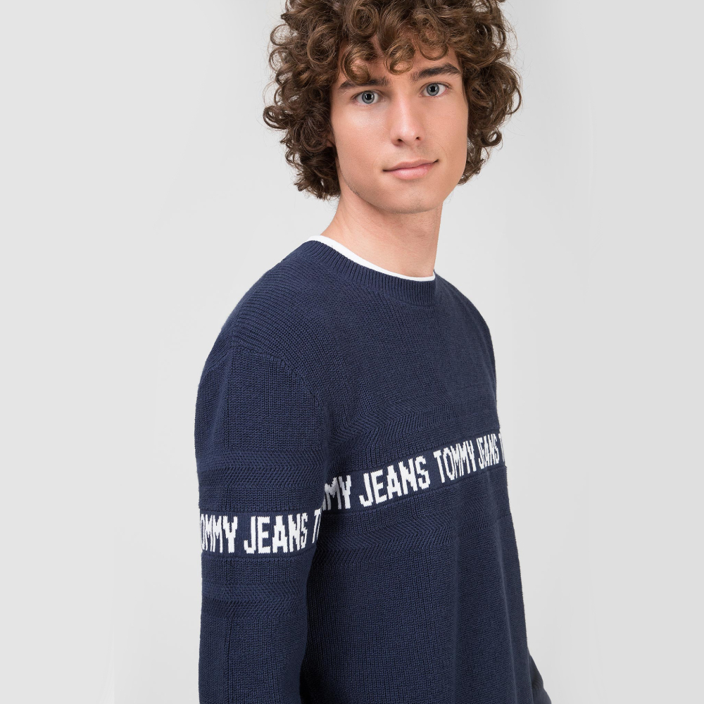 Tommy Jeans pánský tmavě modrý svetr Logo Tape - L (002)