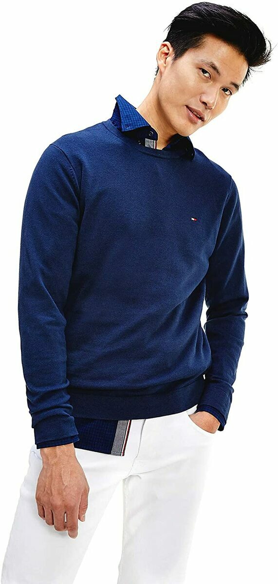Tommy Hilfiger pánský tmavě modrý svetr Double - XL (CUN)