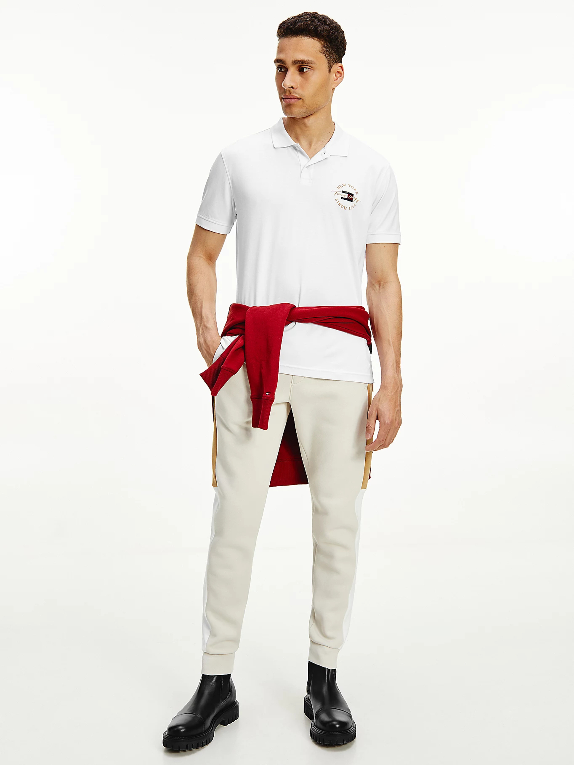 Tommy Hilfiger pánské bílé polo tričko - S (YBR)