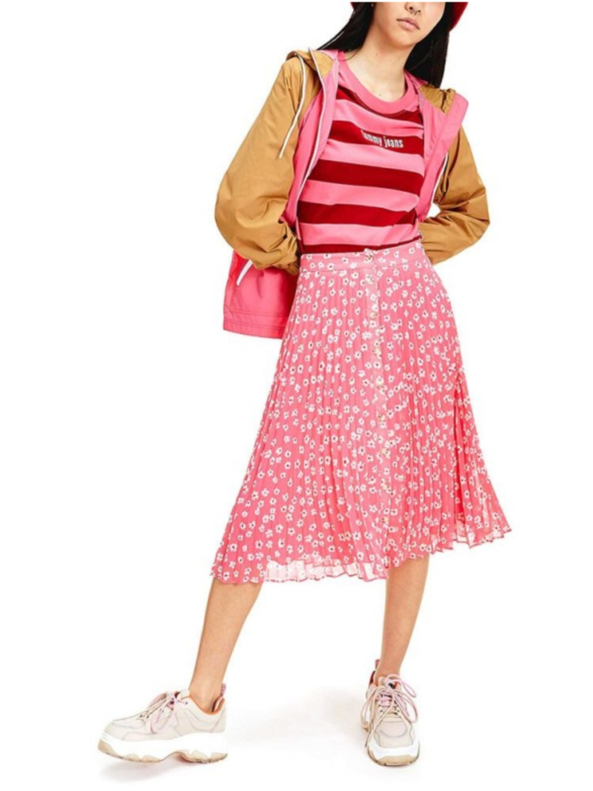 Tommy Jeans dámská růžová květovaná skládaná sukně - XS (0JV)