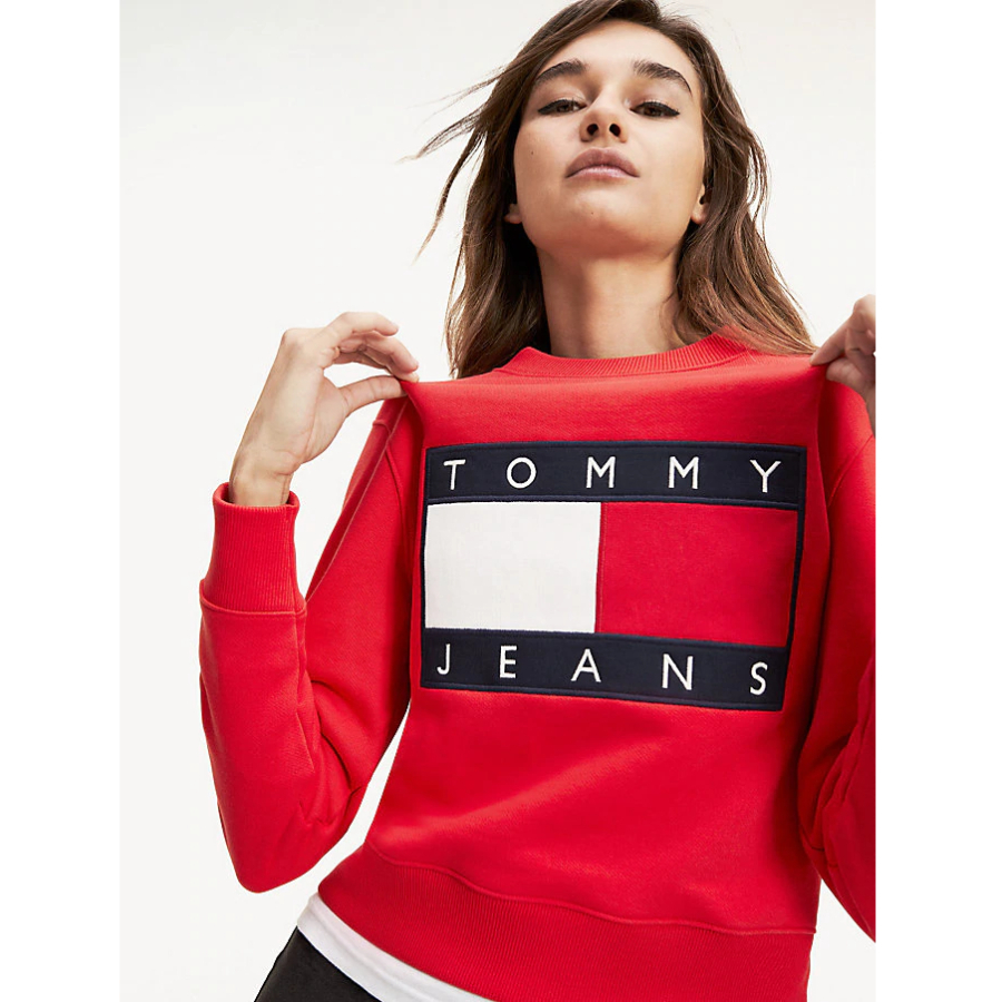 Tommy Jeans dámská červená mikina Flag - XS (XA9)
