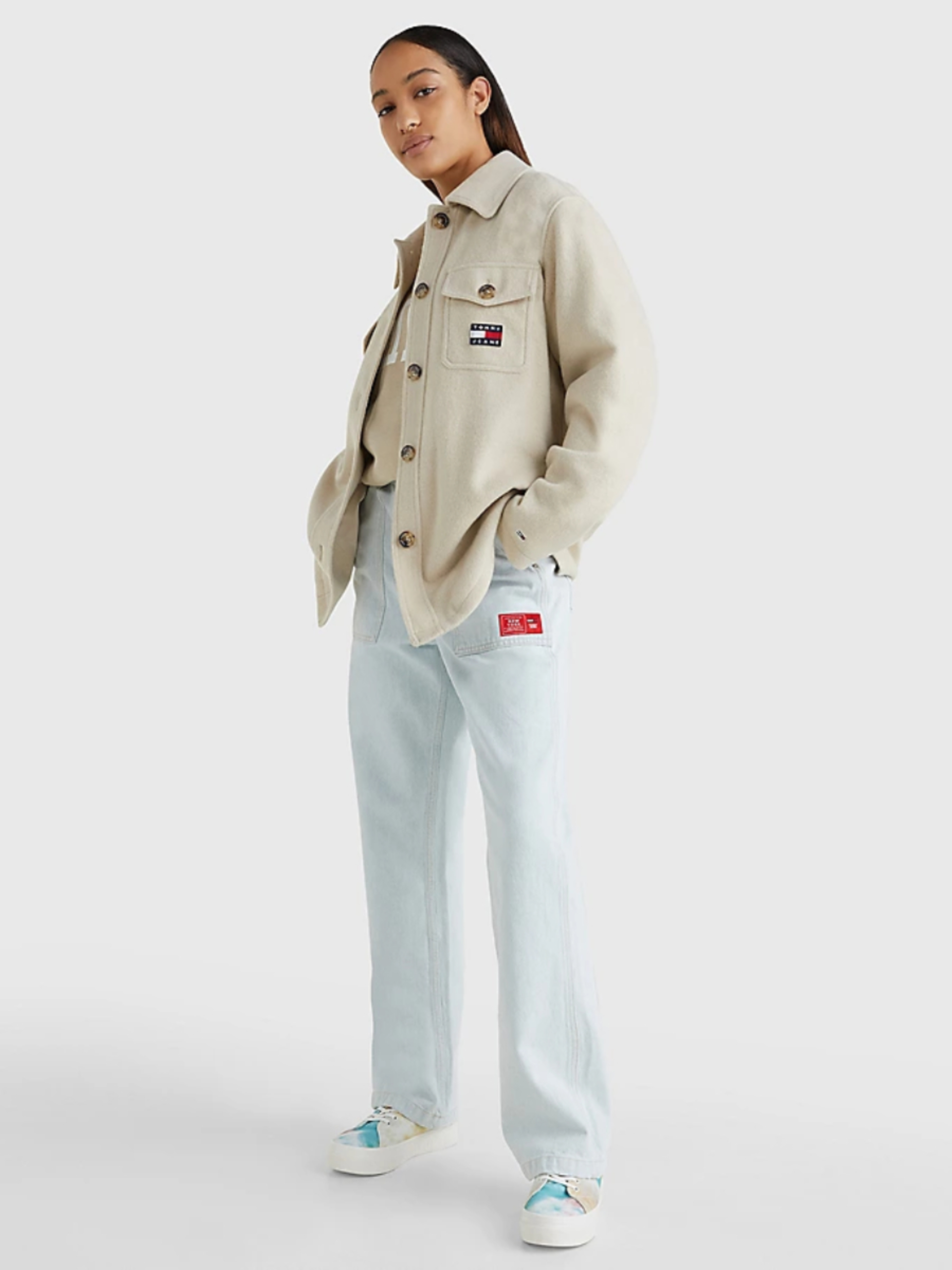 Tommy Jeans dámská béžová bunda - S (ACM)