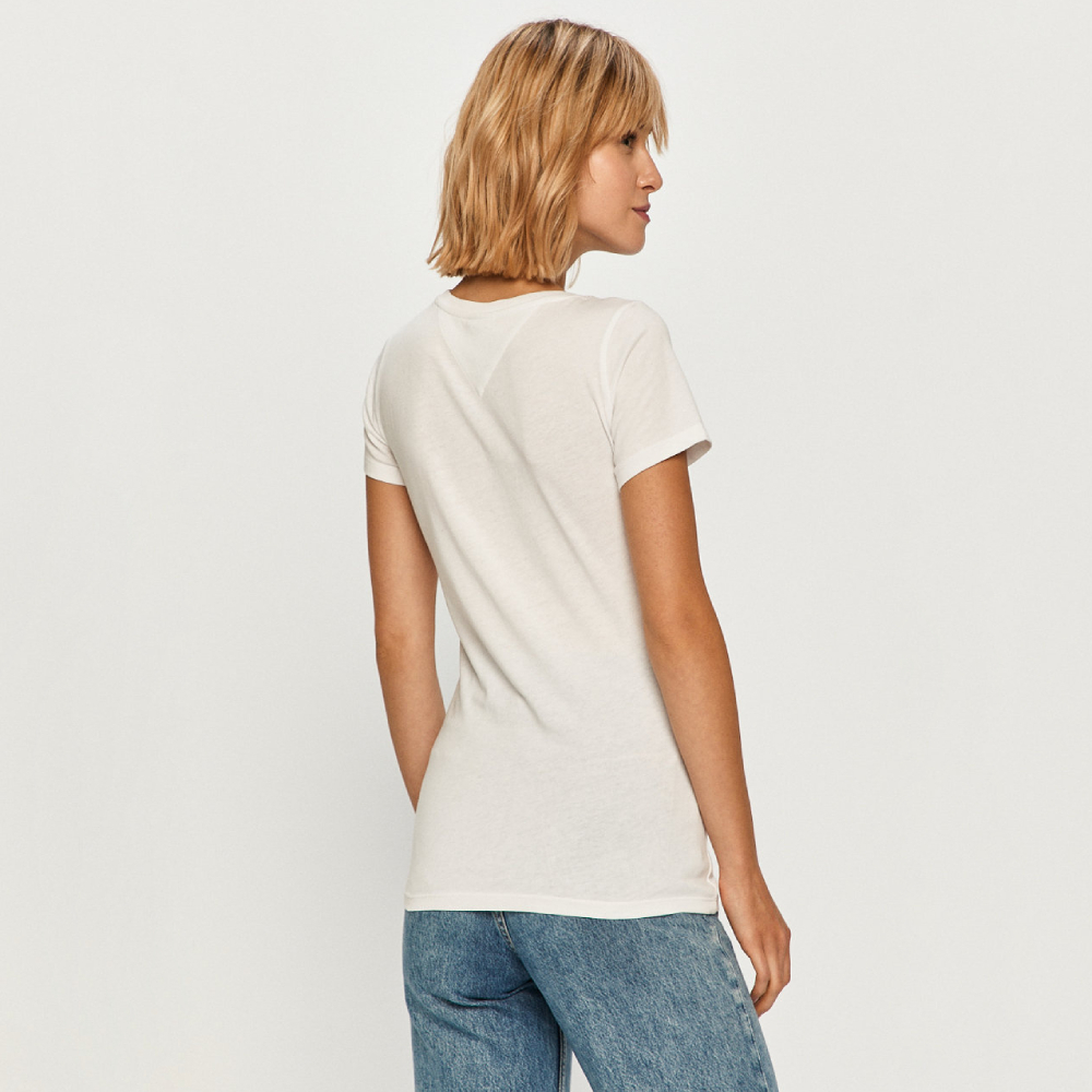 Tommy Jeans dámské bílé tričko Flag - XS (YBR)