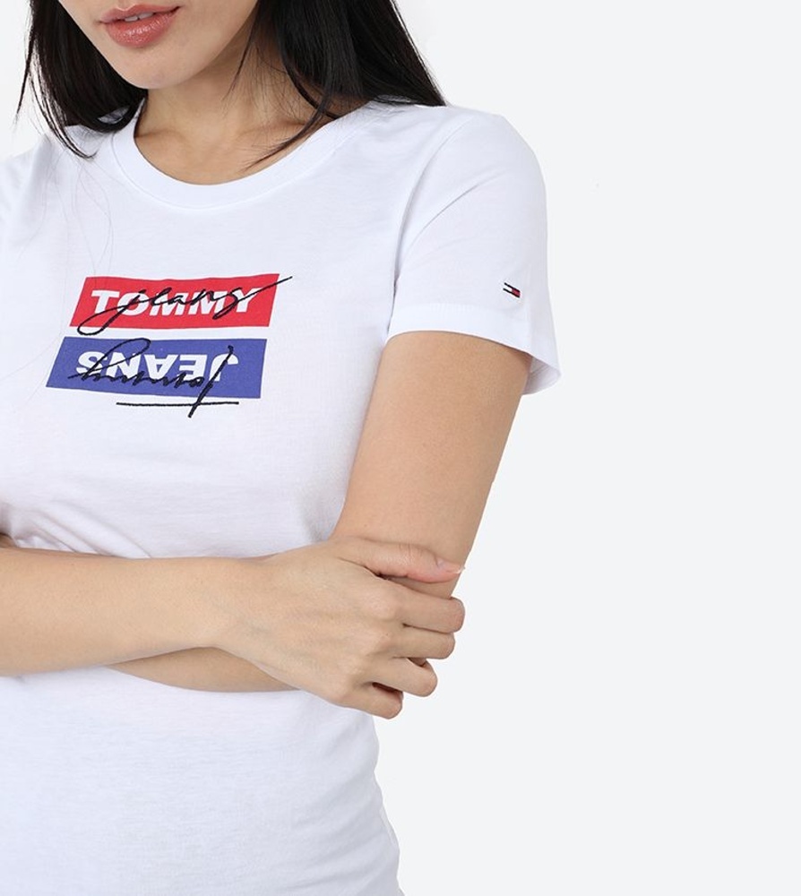 Tommy Jeans dámské bílé tričko Mirror - L (YBR)