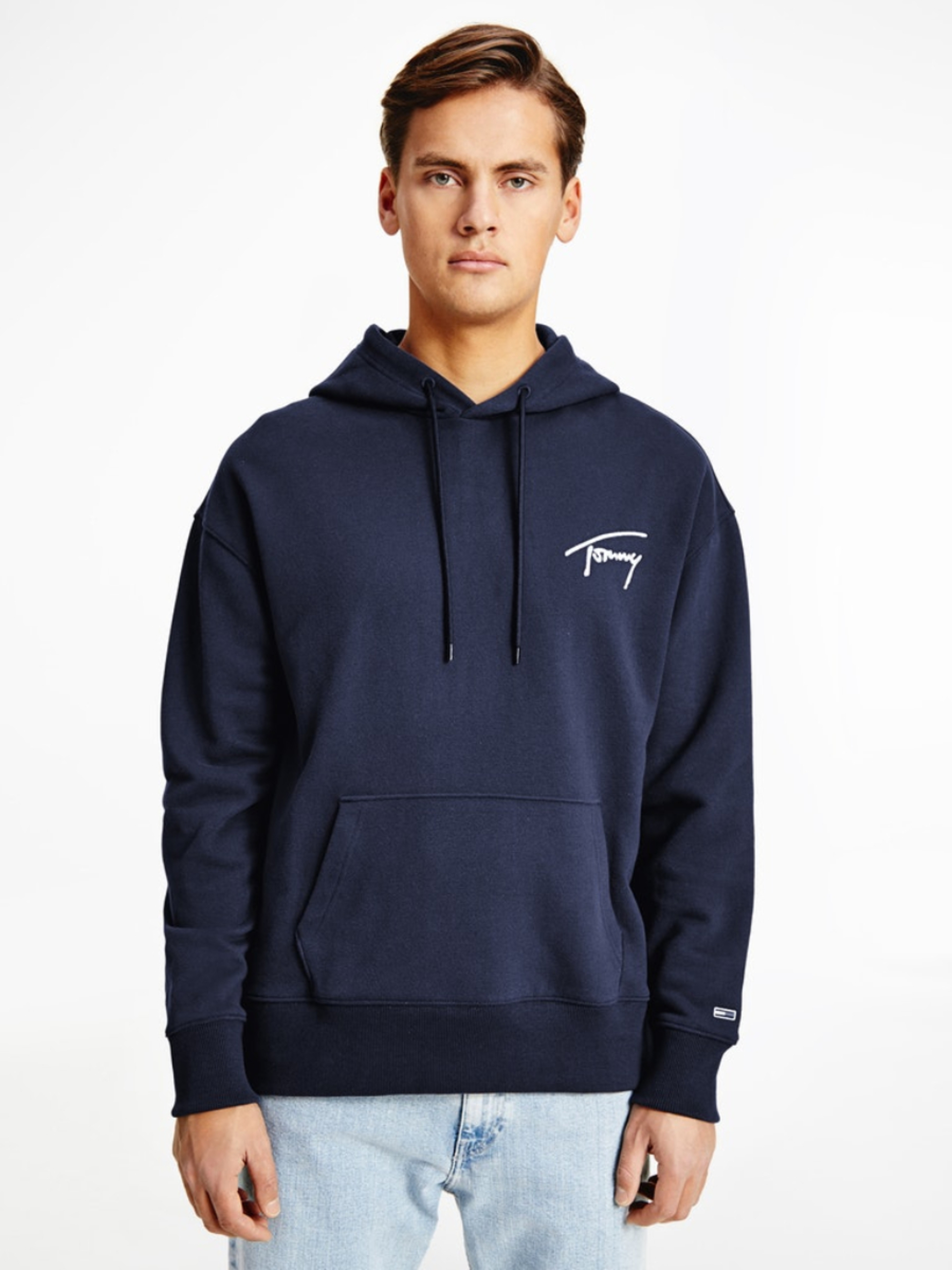 Tommy Jeans pánská tmavě modrá mikina SIGNATURE HOODIE - M (C87)