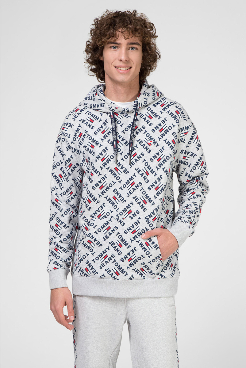Tommy Jeans pánská šedá mikina s kapucí Print - L (P01)