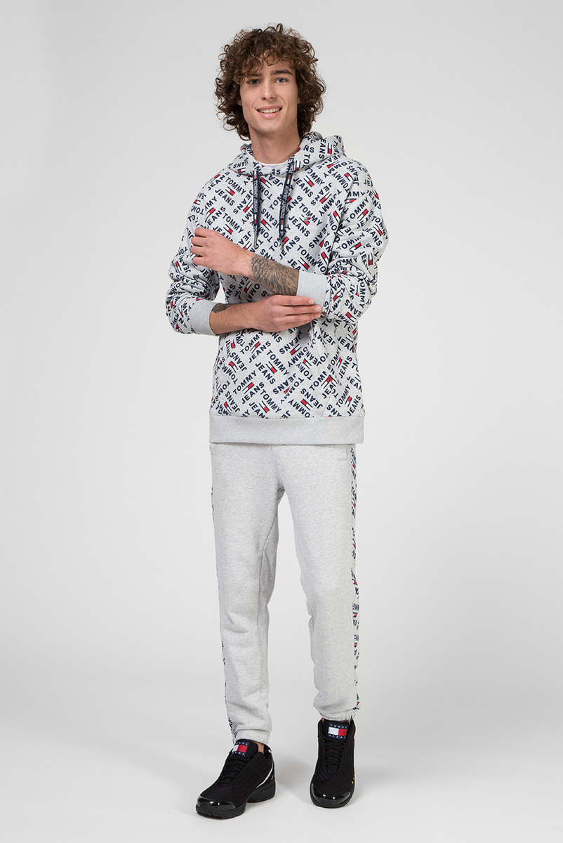 Tommy Jeans pánská šedá mikina s kapucí Print - L (P01)