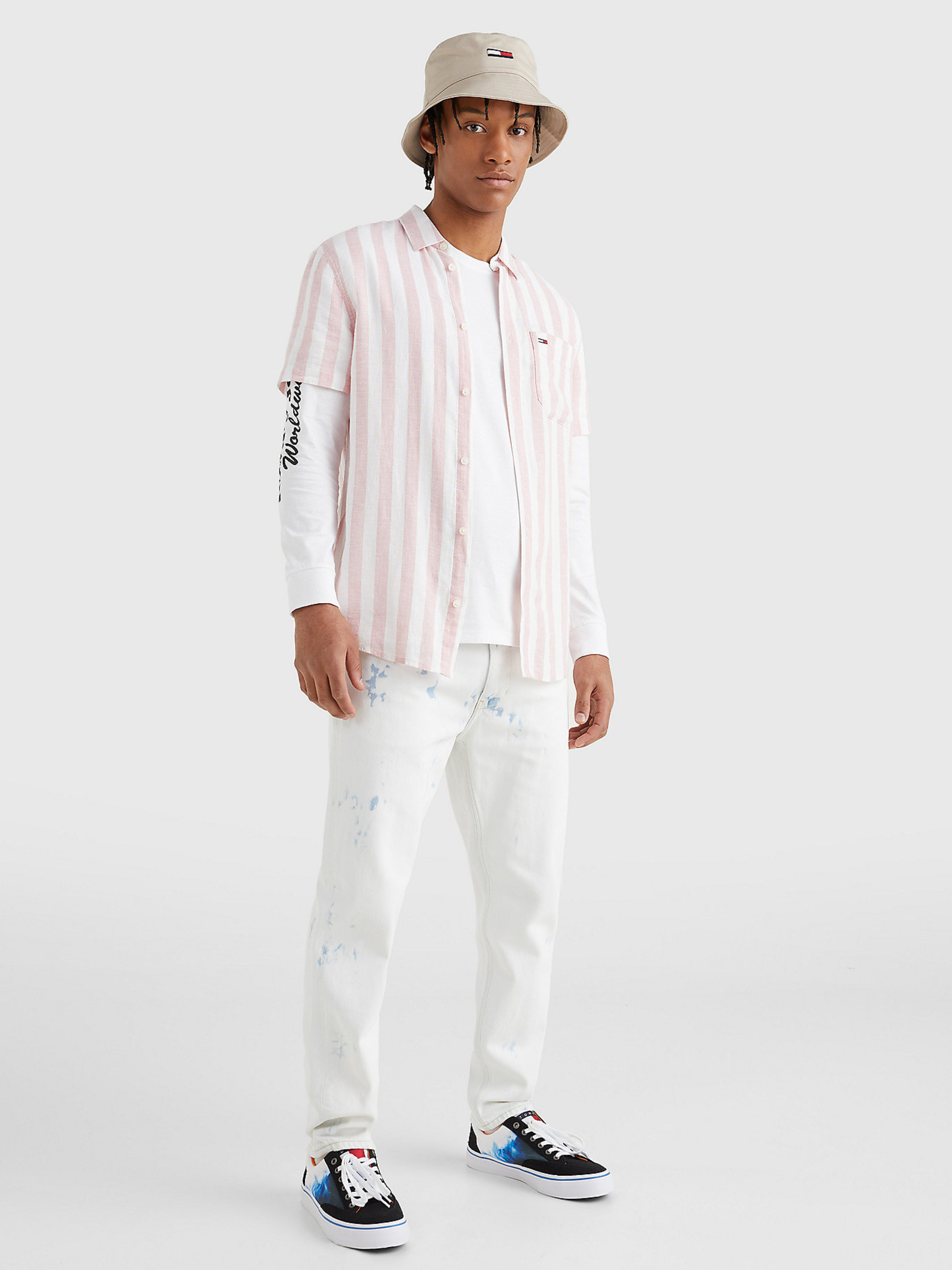 Tommy Jeans pánská růžovobílá košile - XXL (TH9)