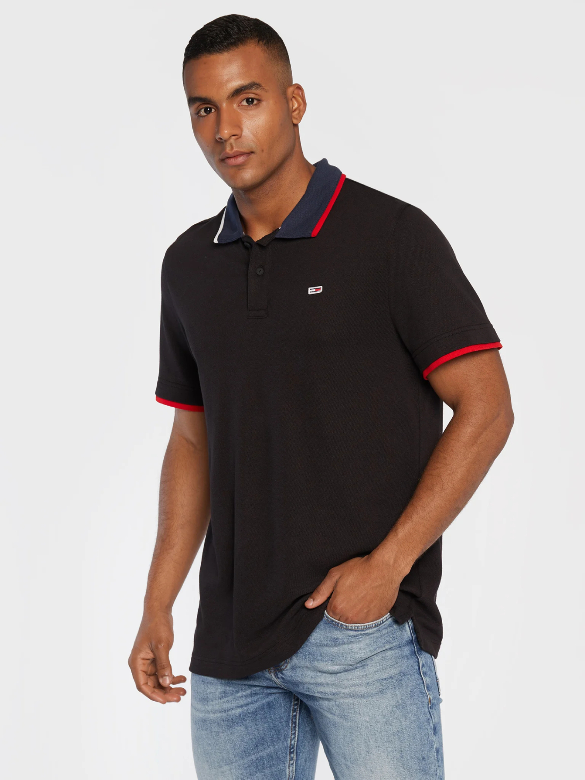 Levně Tommy Jeans pánské černé polo tričko - M (BDS)