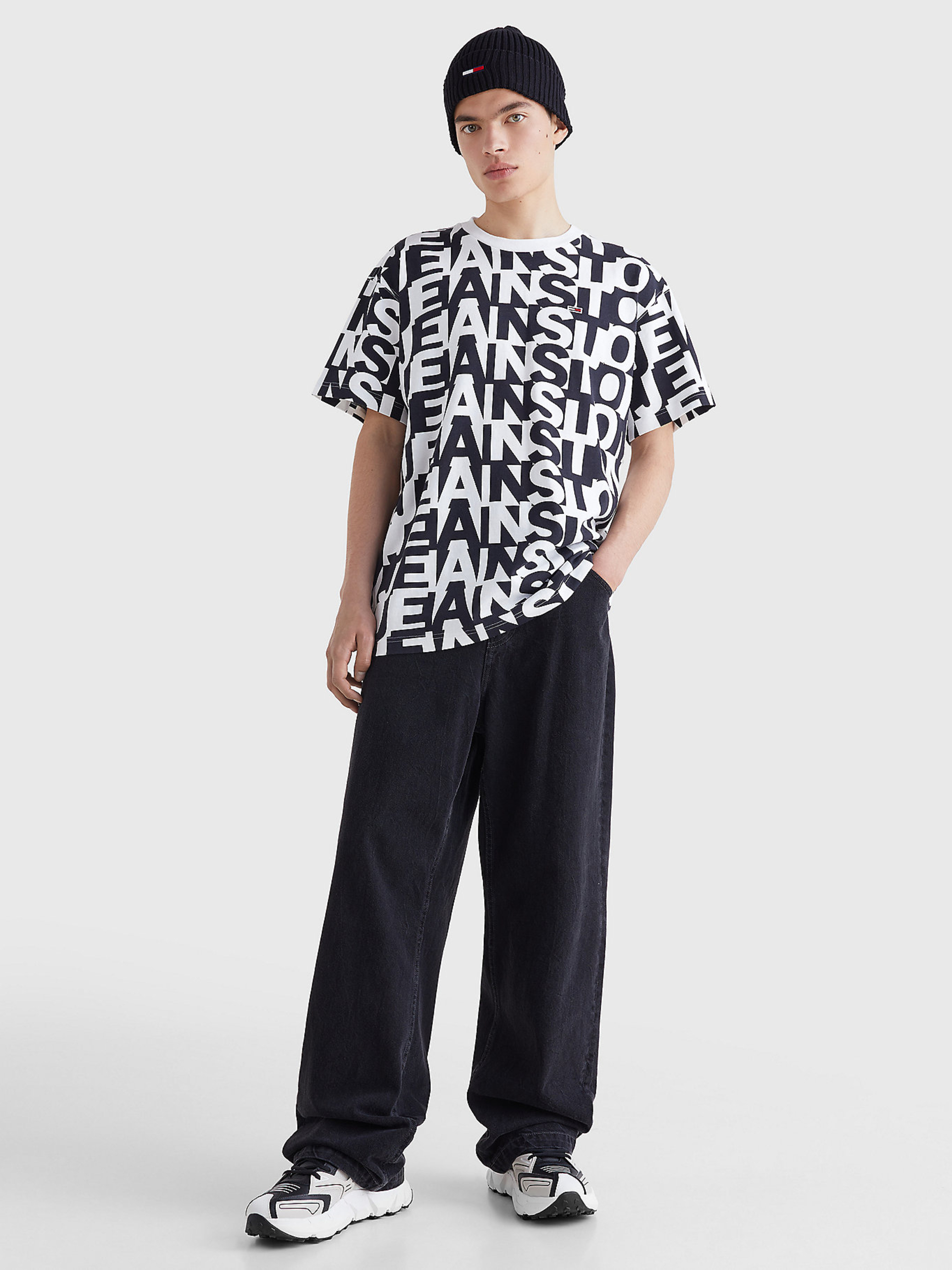 Tommy Jeans pánské bíločerné tričko - L (YBR)