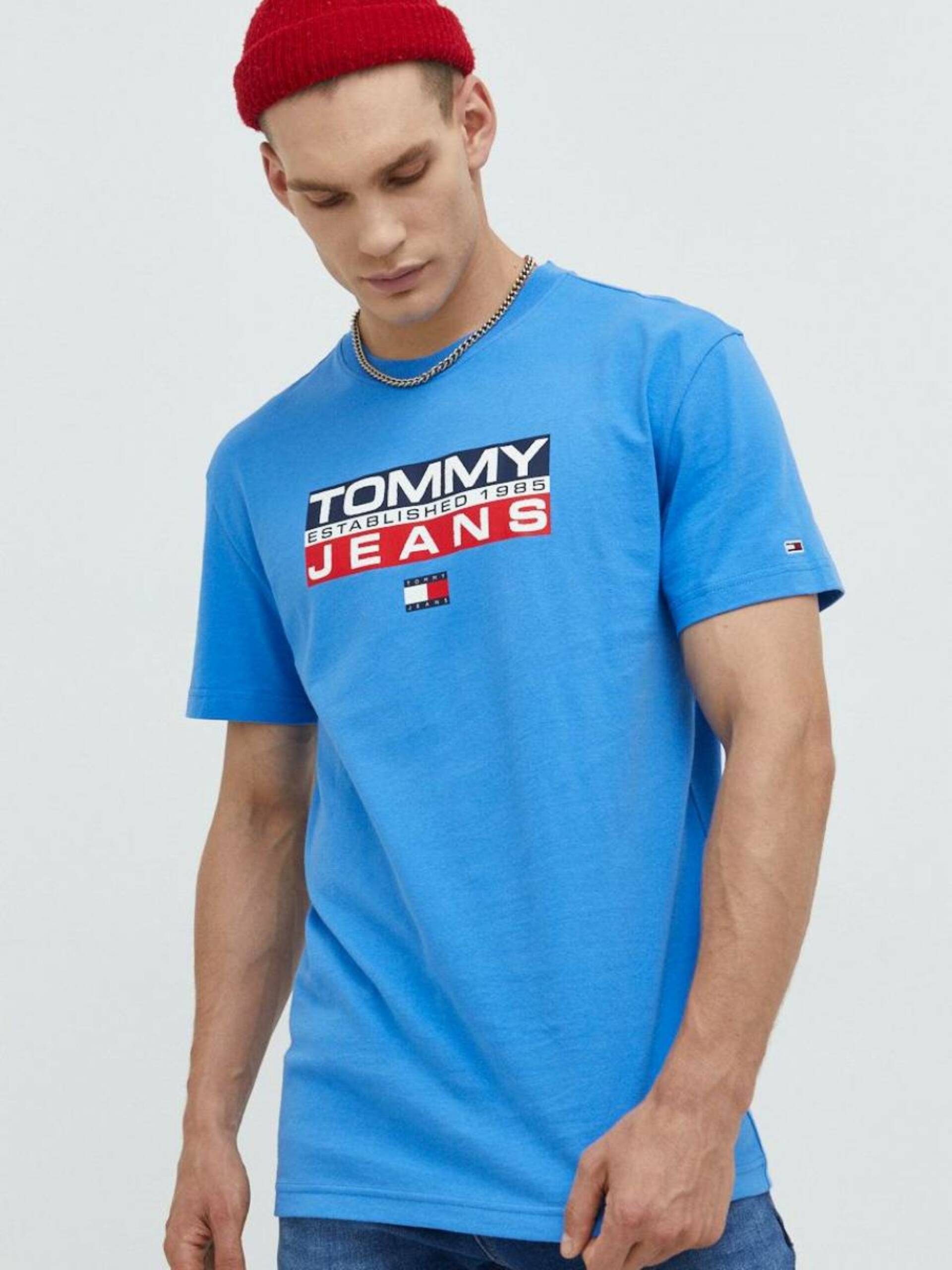 Tommy Jeans pánské modré tričko Athletic - L (C4H)