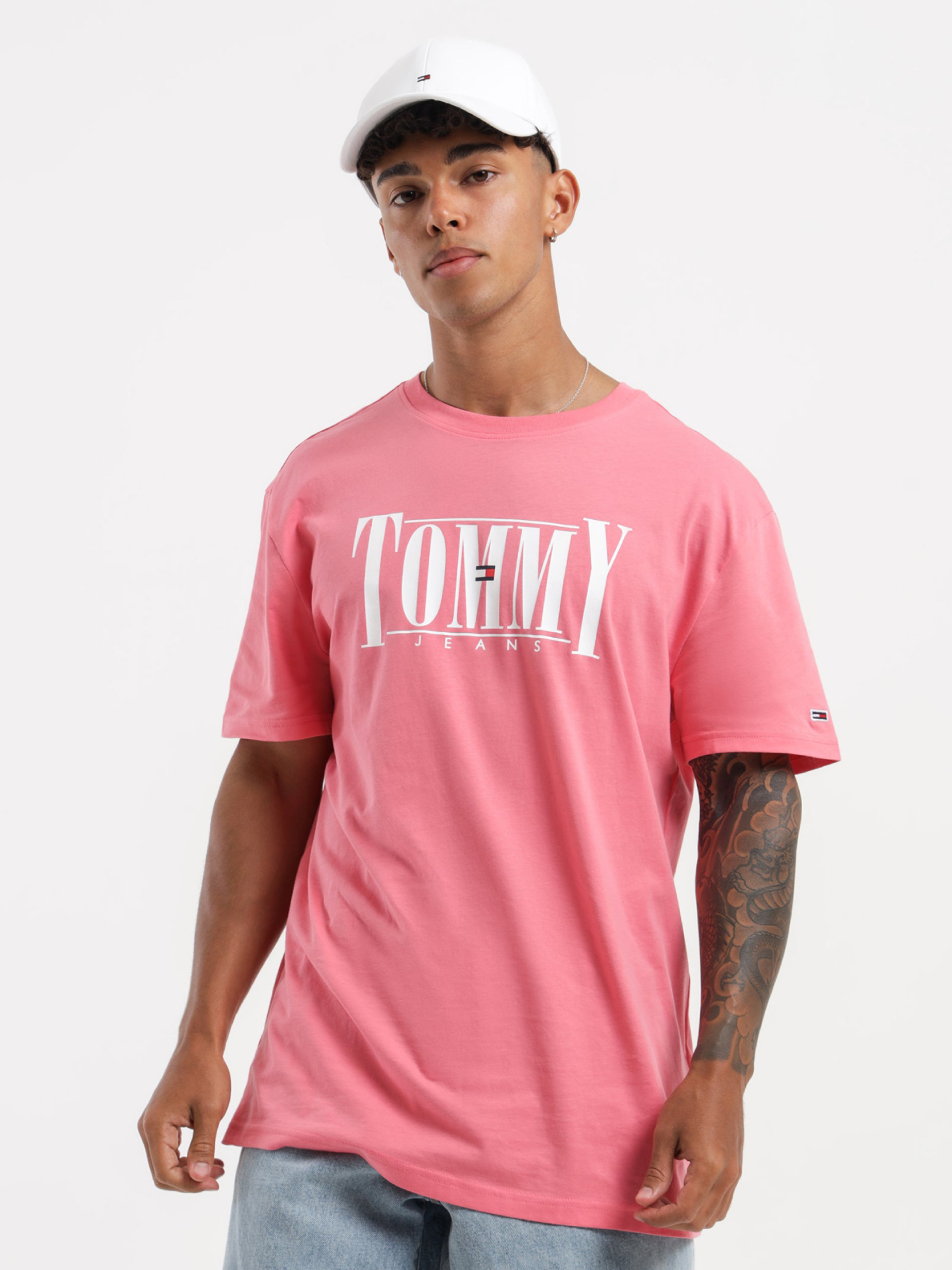 Tommy Jeans pánské růžové tričko