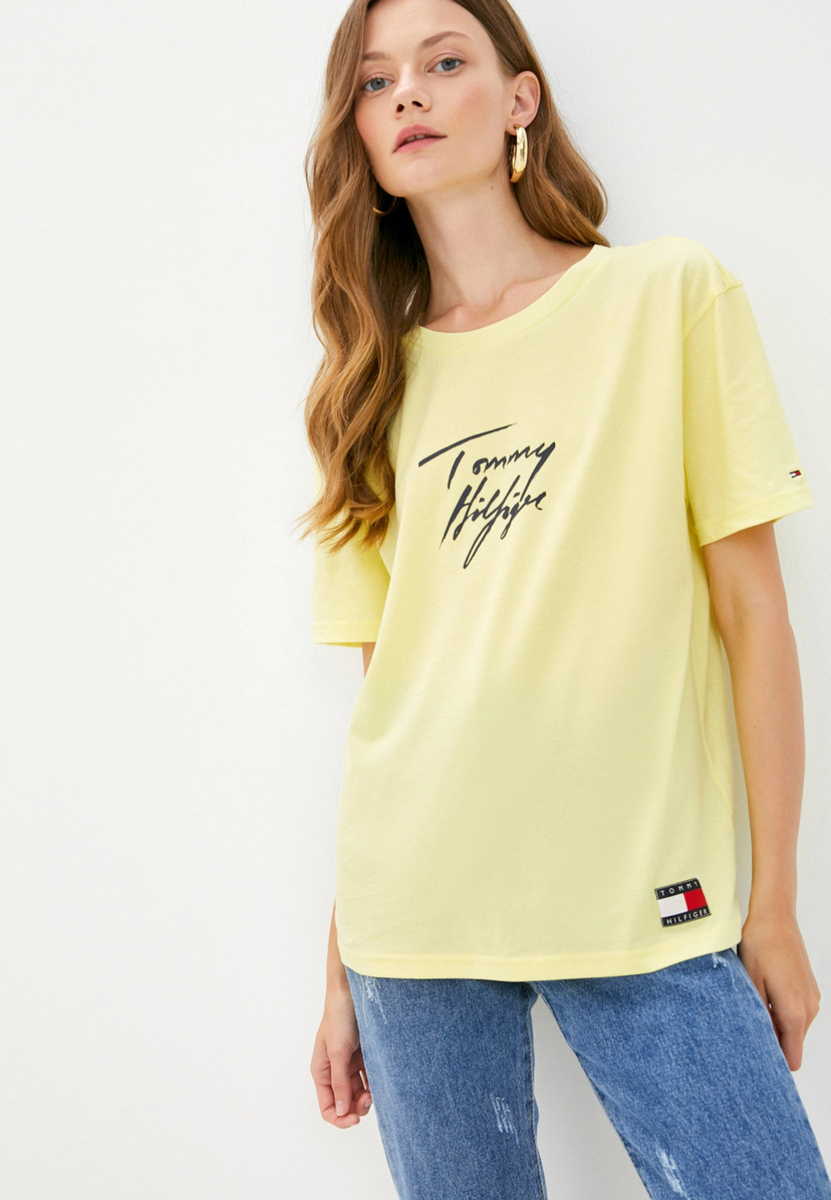 Tommy Hilfiger dámské žluté tričko Logo - S (ZA6)