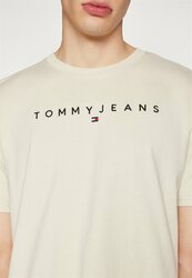 Tommy Jeans pánské béžové tričko LINEAR LOGO - S (ACG)