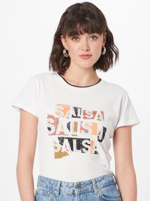  Salsa Jeans dámské bílé tričko s ozdobnými kamínky - XS (0071)