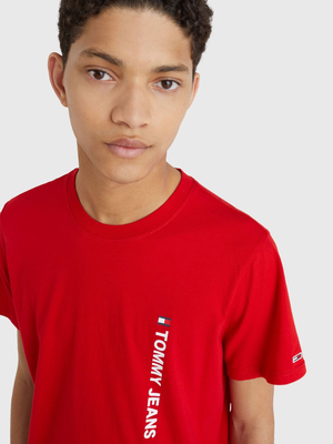 Tommy Jeans pánské červené tričko ENTRY VERTICLE - S (XNL)