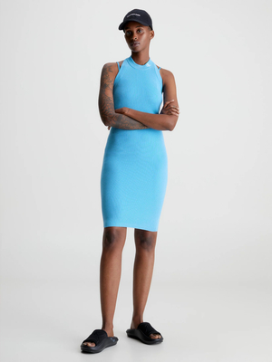 Calvin Klein dámské modré šaty HALTERNECK KNITTED DRESS - S (CY0)