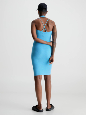 Calvin Klein dámské modré šaty HALTERNECK KNITTED DRESS - XS (CY0)
