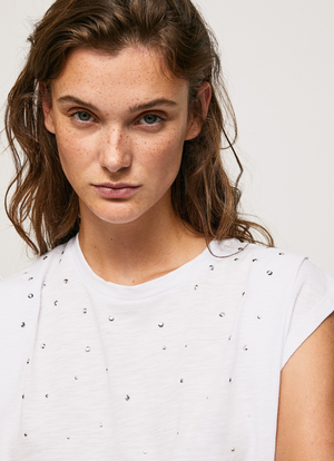 Pepe Jeans dámské bíle triko  MORGANA s cvoky - S (800)