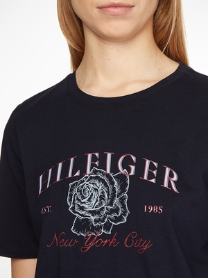 Tommy Hilfiger dámské tmavě modré tričko s potiskem  - S (DW5)